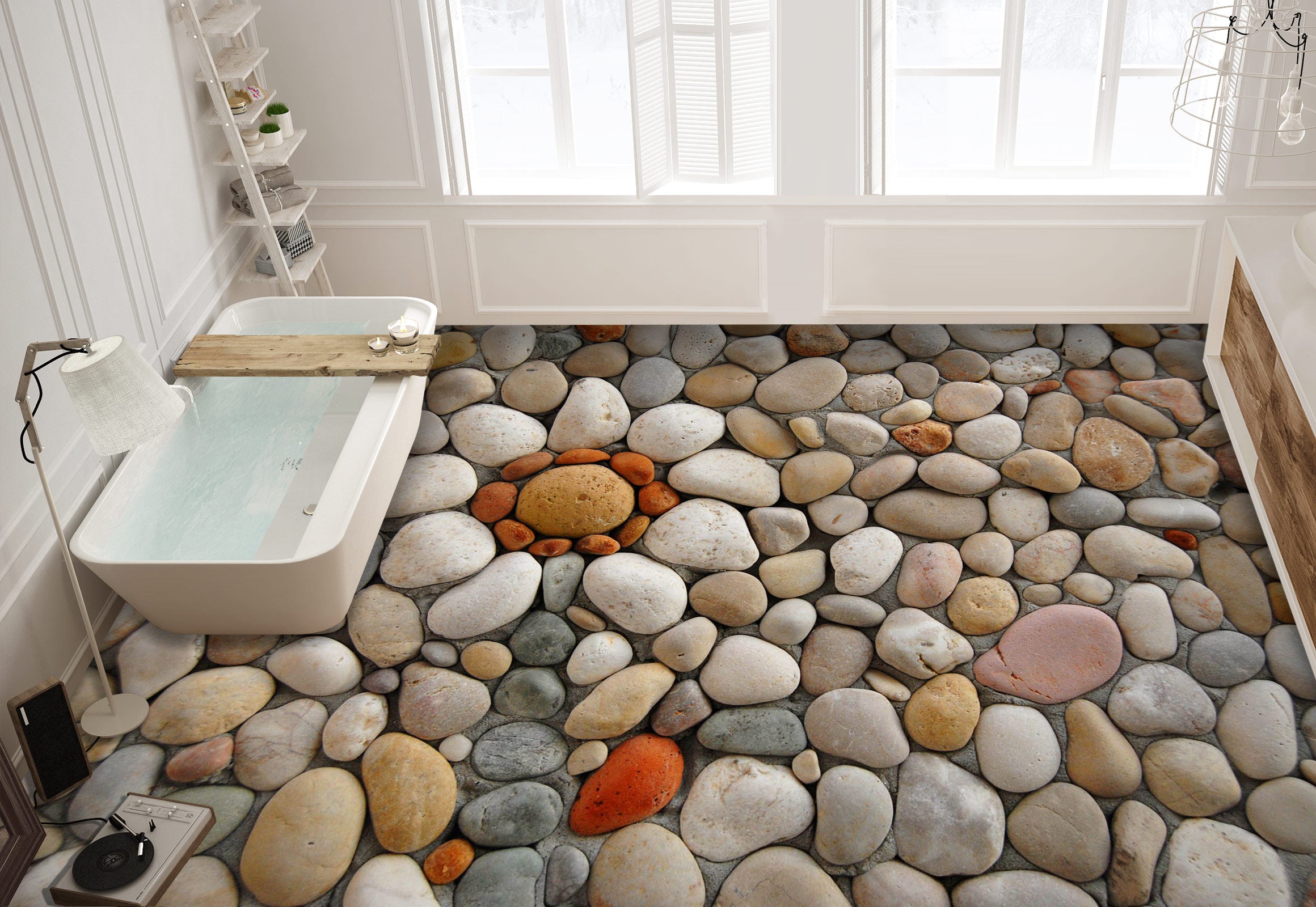 3D Pebbles Flowers 1312 Floor Mural Wallpaper Murals Self-Adhesive Removable Print Epoxy