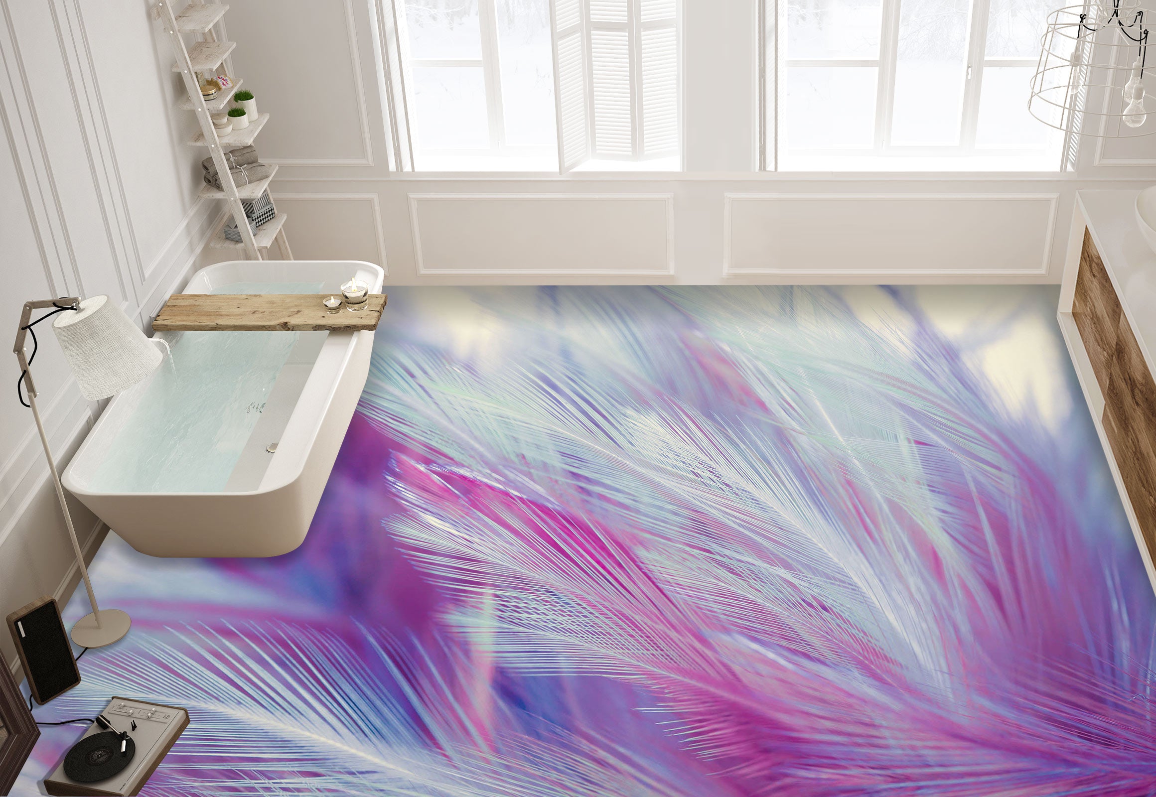 3D Glamour Purple Feathers 1142 Floor Mural Wallpaper Murals Self-Adhesive Removable Print Epoxy