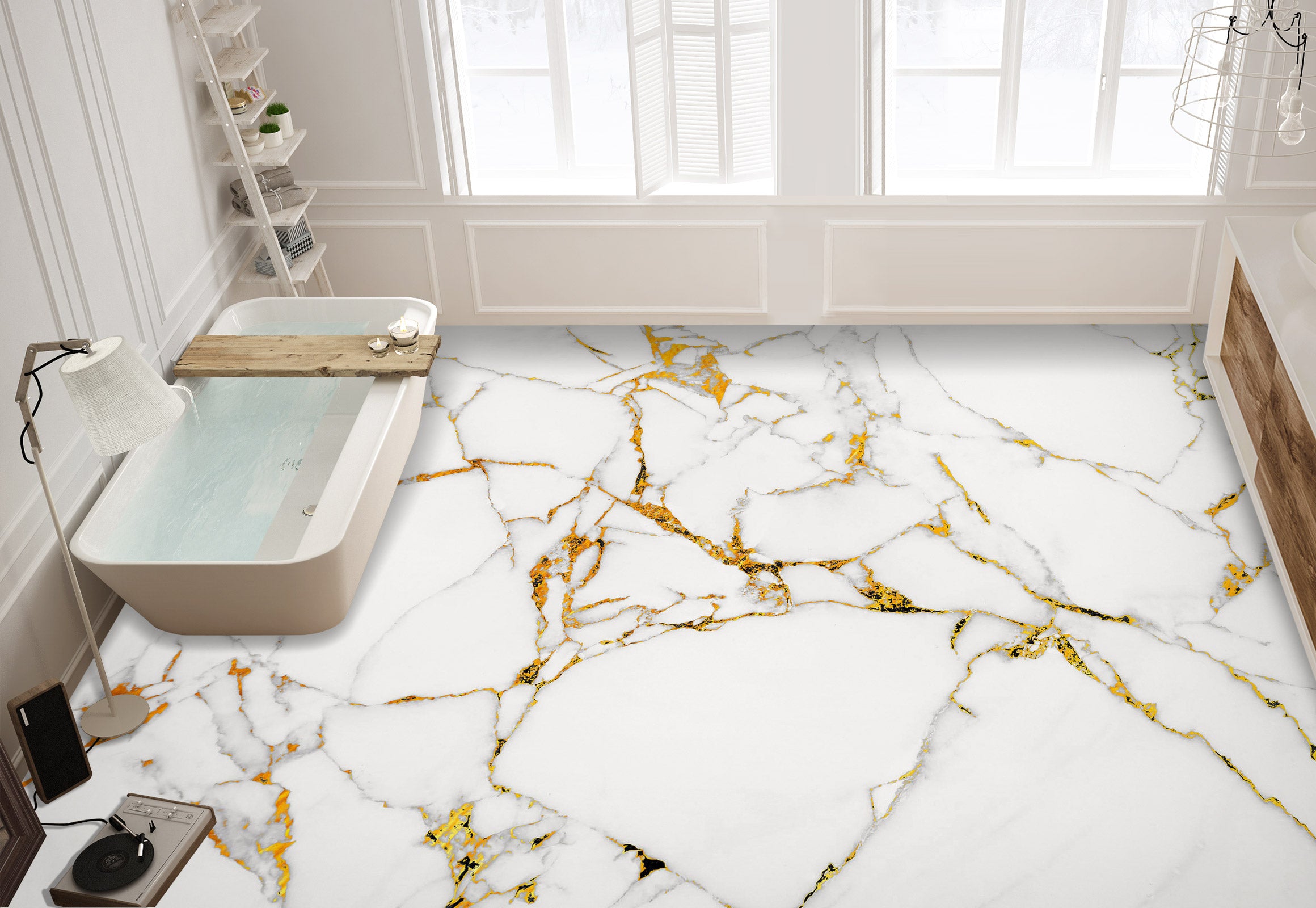 3D Golden Line Connection 1165 Floor Mural Wallpaper Murals Self-Adhesive Removable Print Epoxy