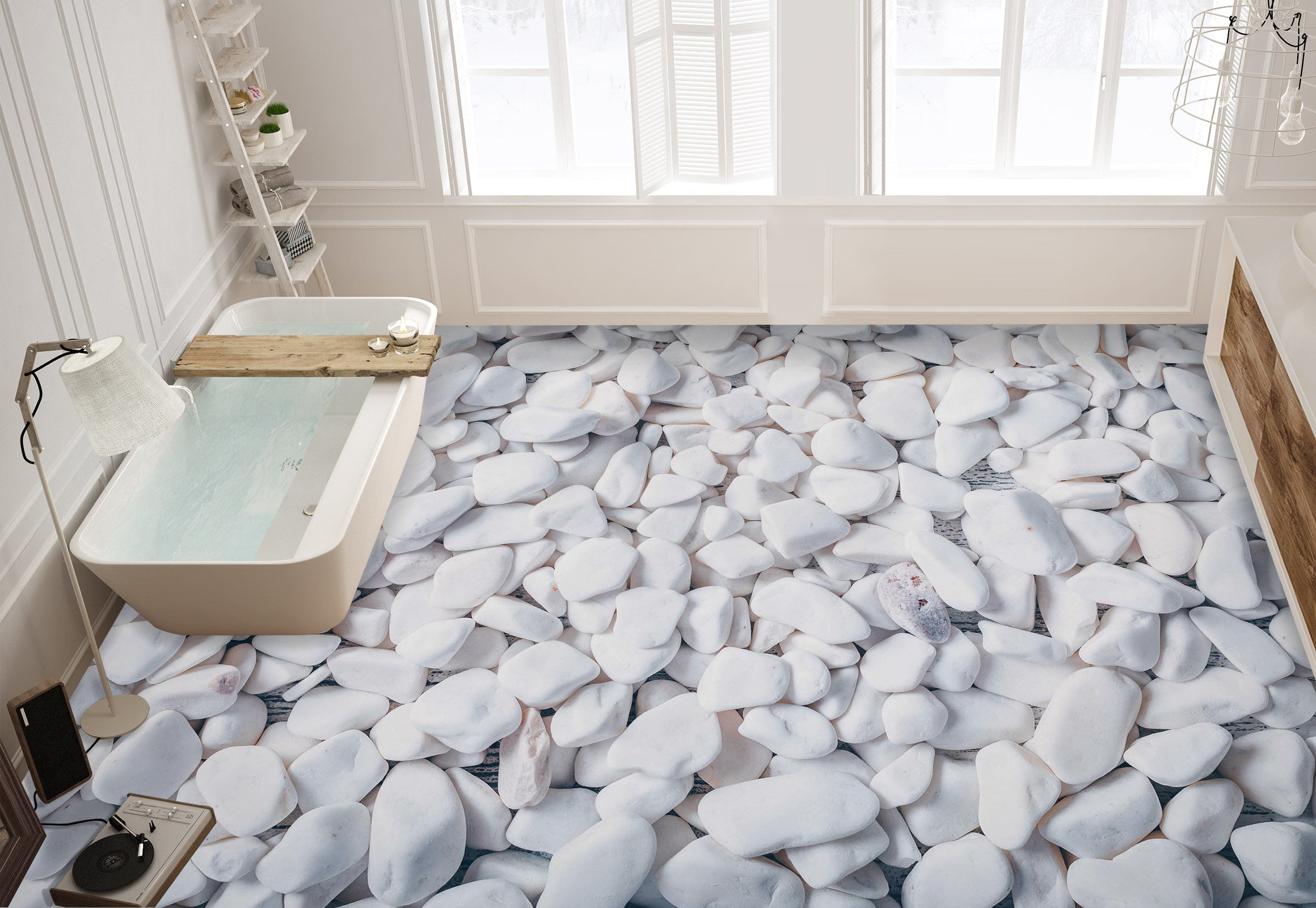 3D Hard White Stones 996 Floor Mural Wallpaper Murals Self-Adhesive Removable Print Epoxy