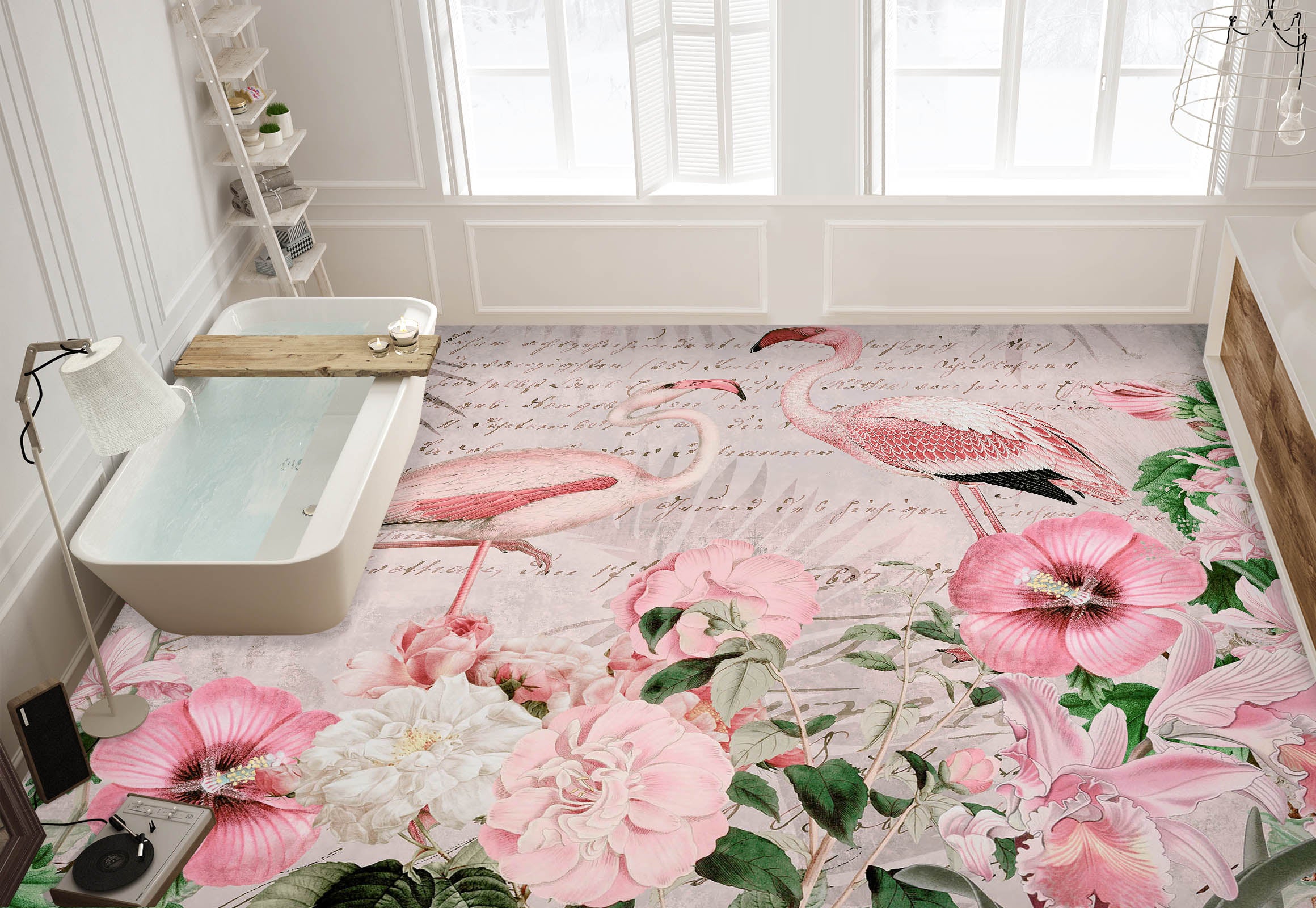3D Pink Flower Flamingo 104143 Andrea Haase Floor Mural Wallpaper Murals Self-Adhesive Removable Print Epoxy