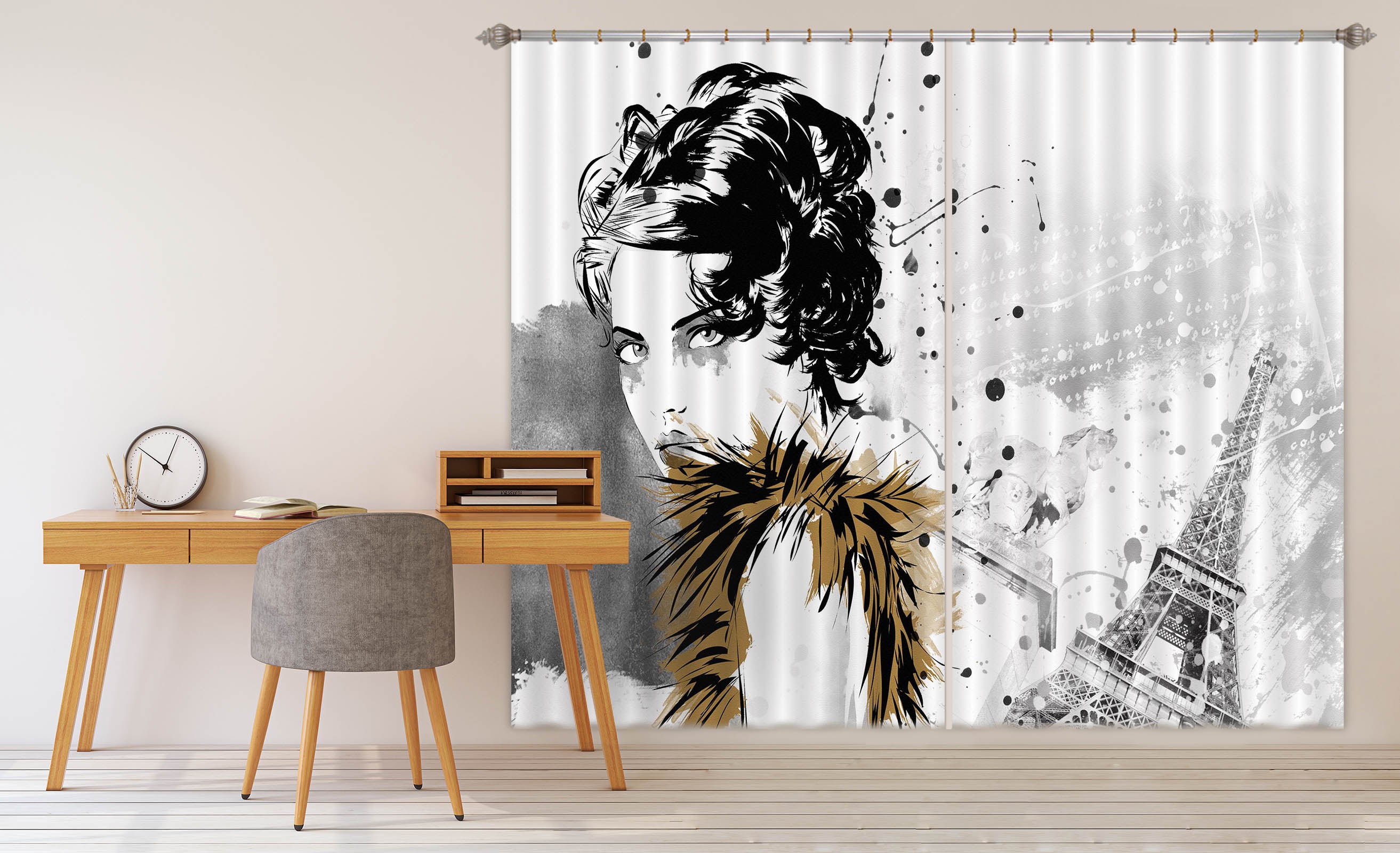 3D Sketch Girl 765 Curtains Drapes