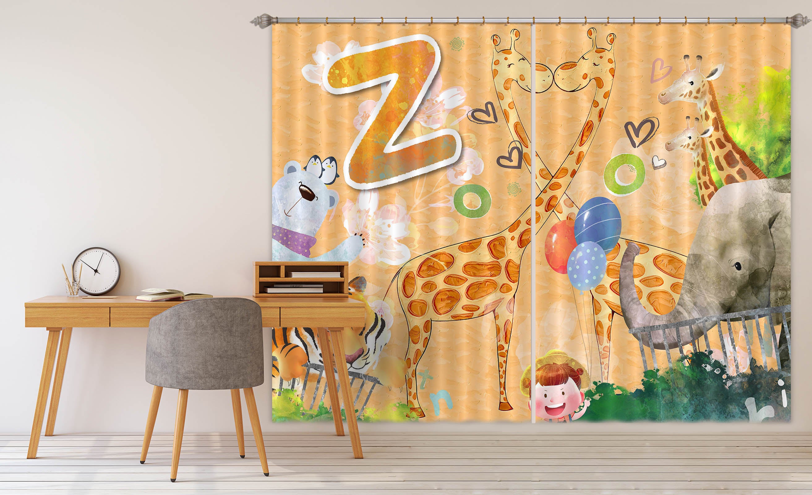 3D Cute Giraffe 728 Curtains Drapes