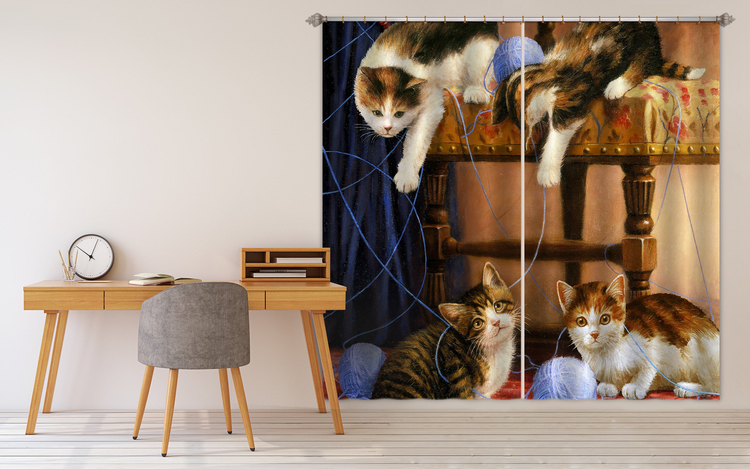 3D Cute Cat Wool 131 Kevin Walsh Curtain Curtains Drapes