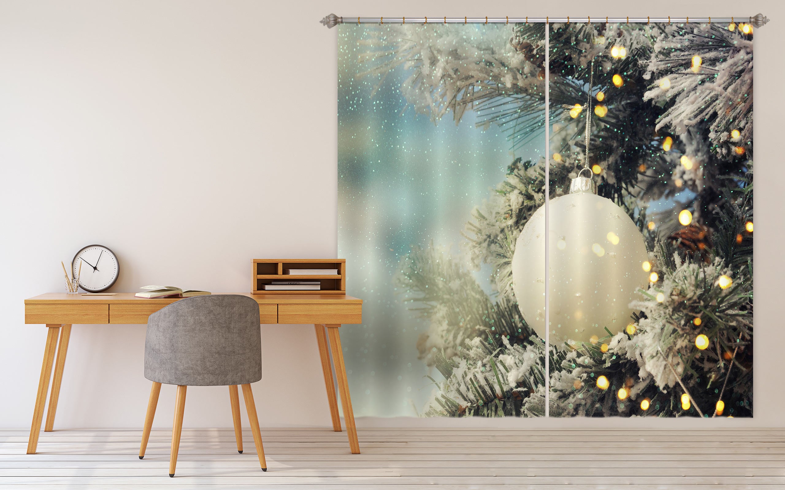 3D White Ball 53082 Christmas Curtains Drapes Xmas