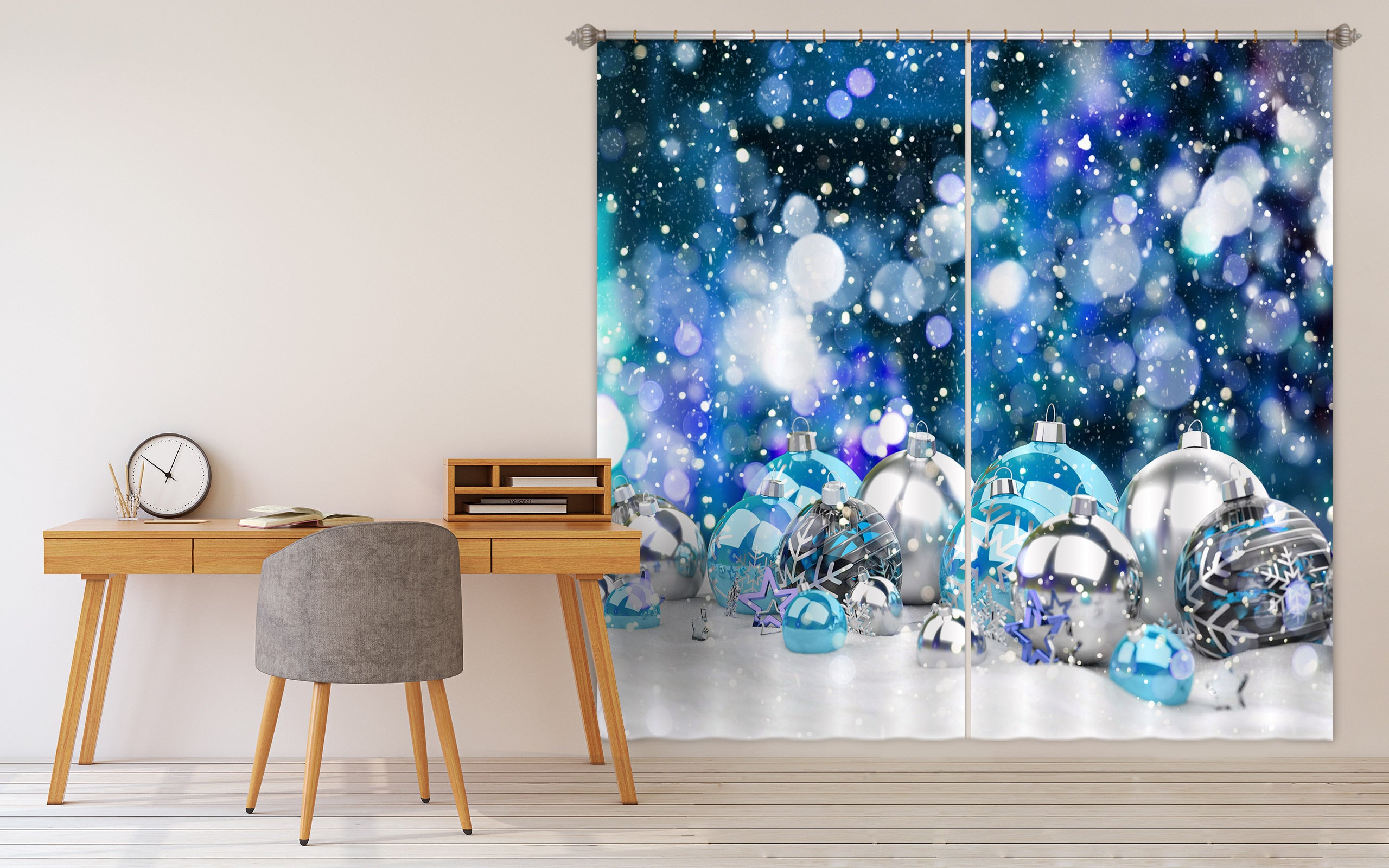 3D Blue Silver Ball 53097 Christmas Curtains Drapes Xmas