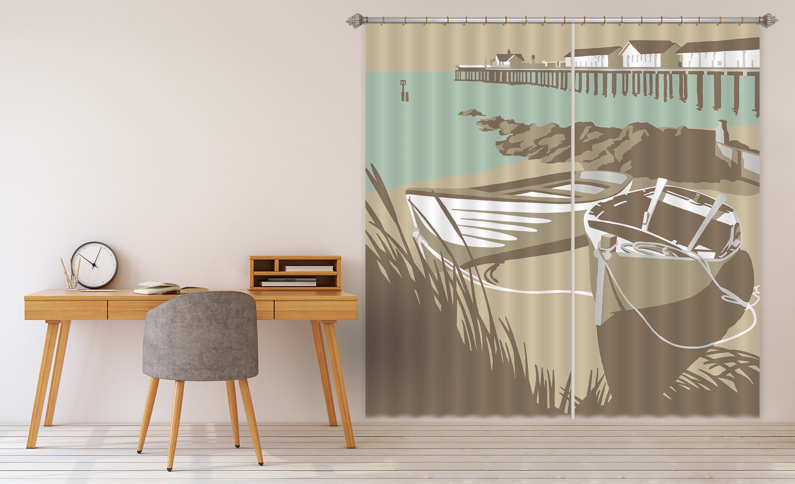 3D Southwold Boats Pier 149 Steve Read Curtain Curtains Drapes