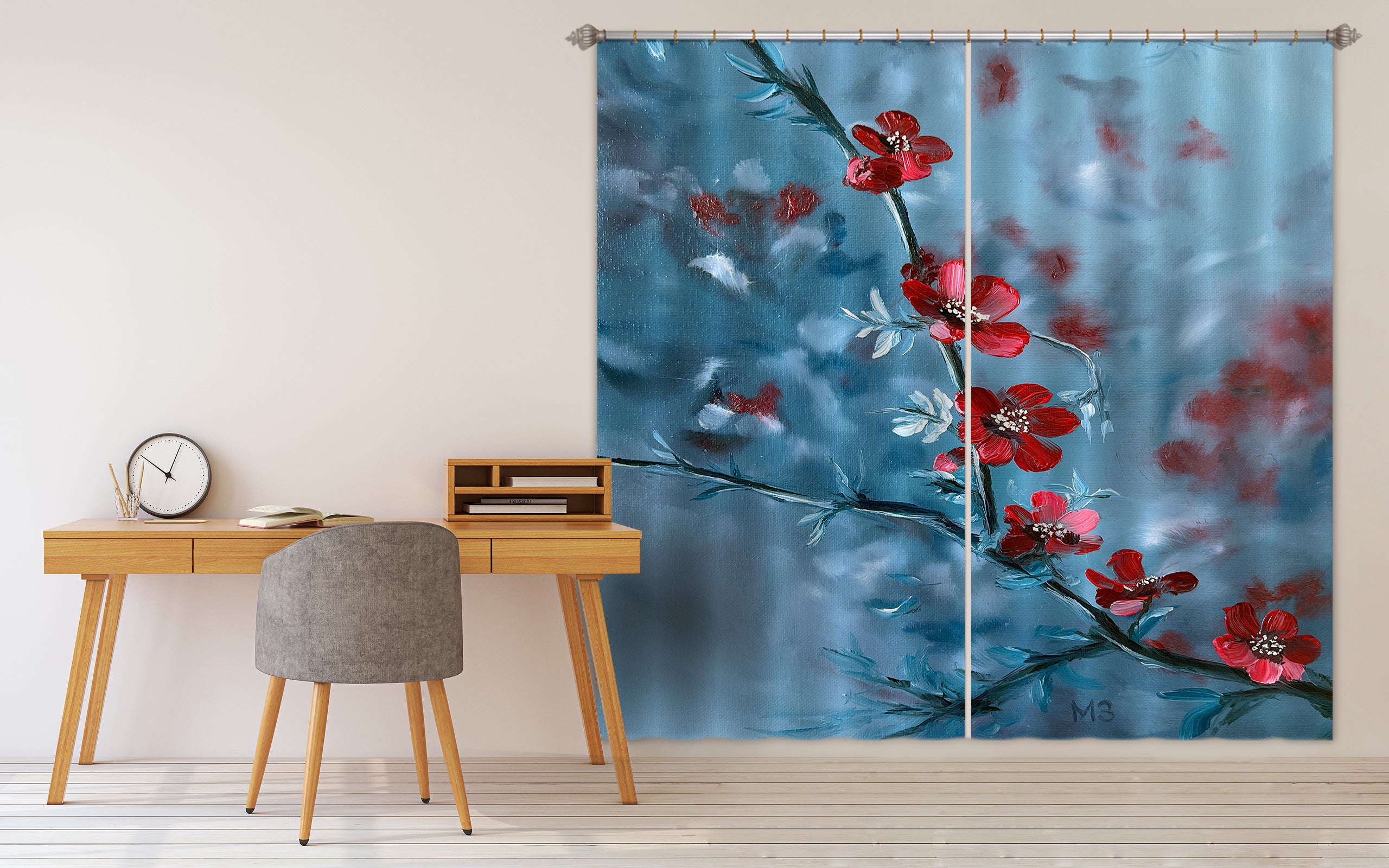 3D Red Flower Branch 9781 Marina Zotova Curtain Curtains Drapes