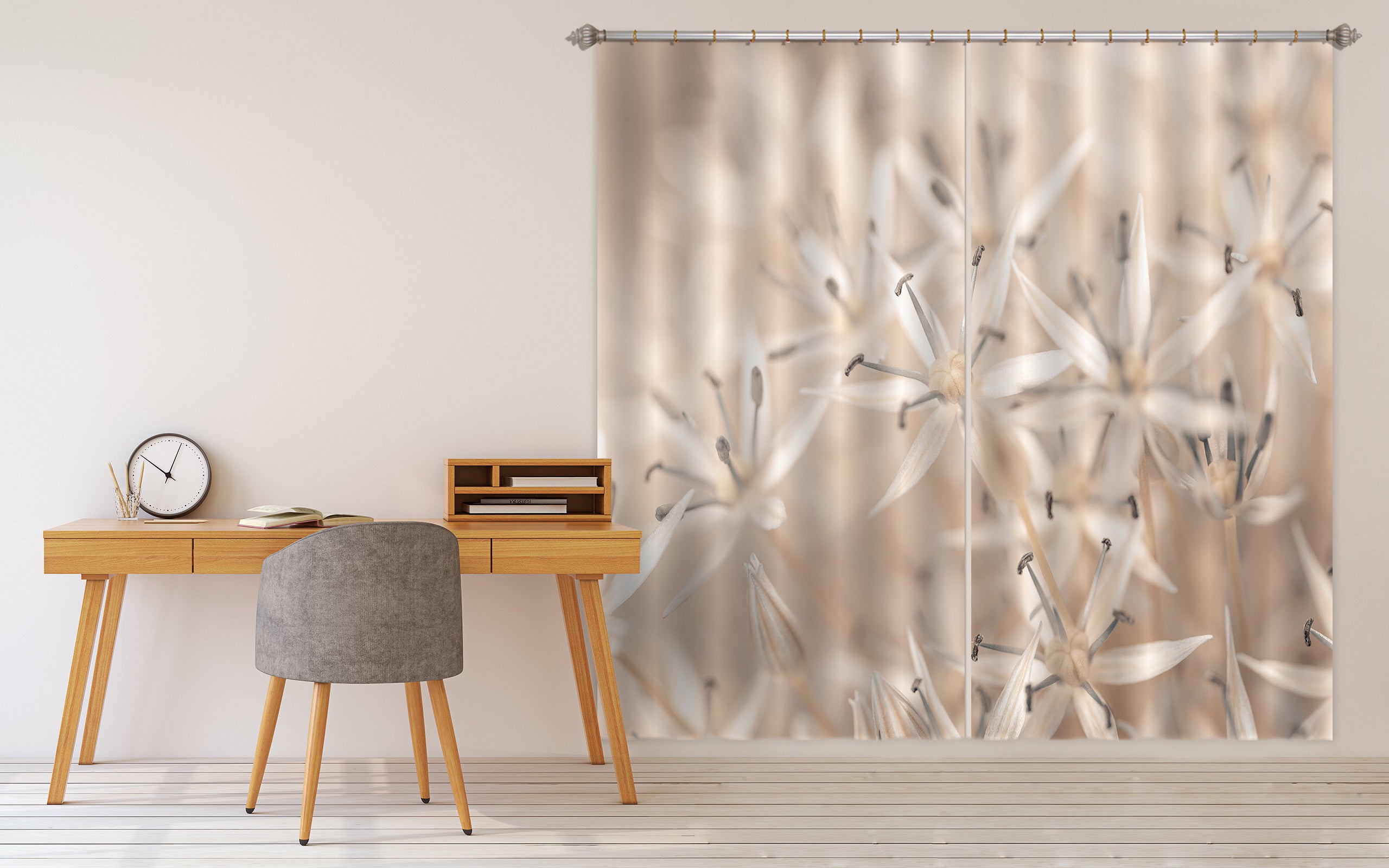 3D Gray Wildflowers 6566 Assaf Frank Curtain Curtains Drapes