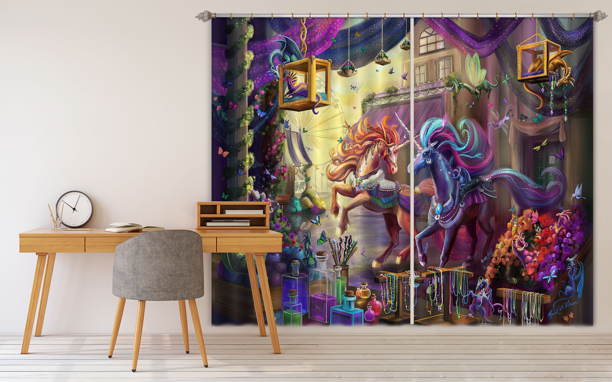 3D Sun Unicorn 128 Rose Catherine Khan Curtain Curtains Drapes