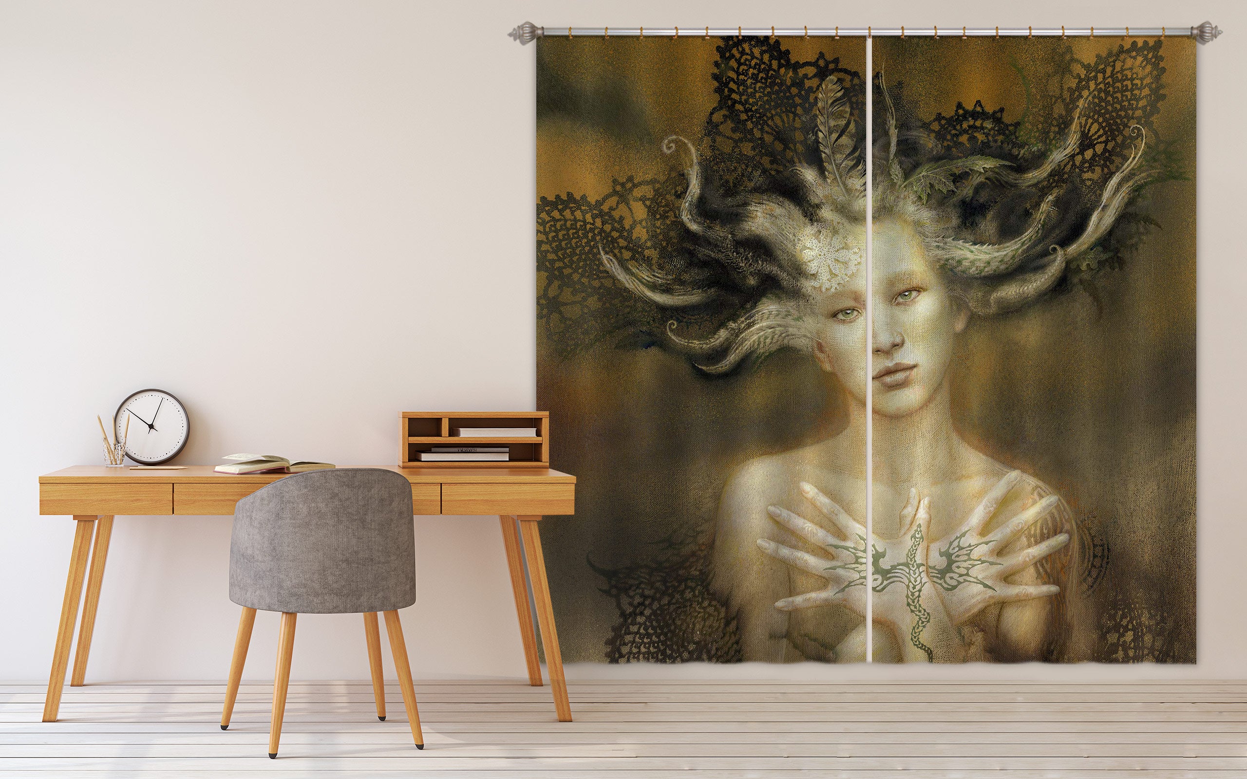 3D Dragon Girl 8017 Ciruelo Curtain Curtains Drapes