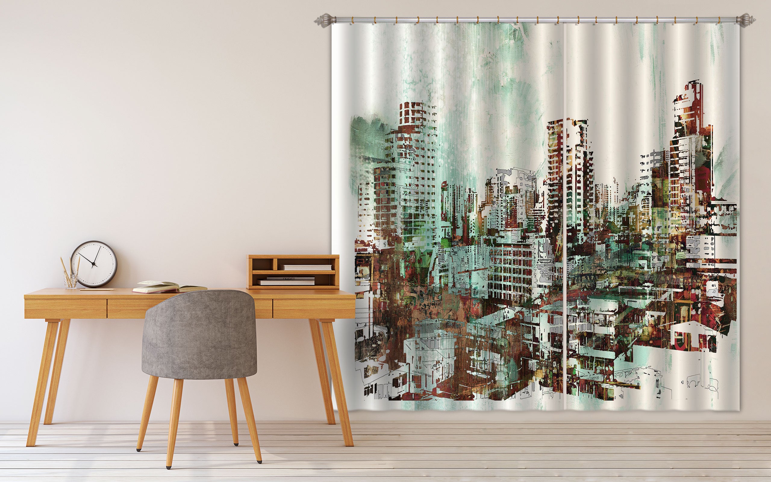 3D Green City Painting 029 Curtains Drapes