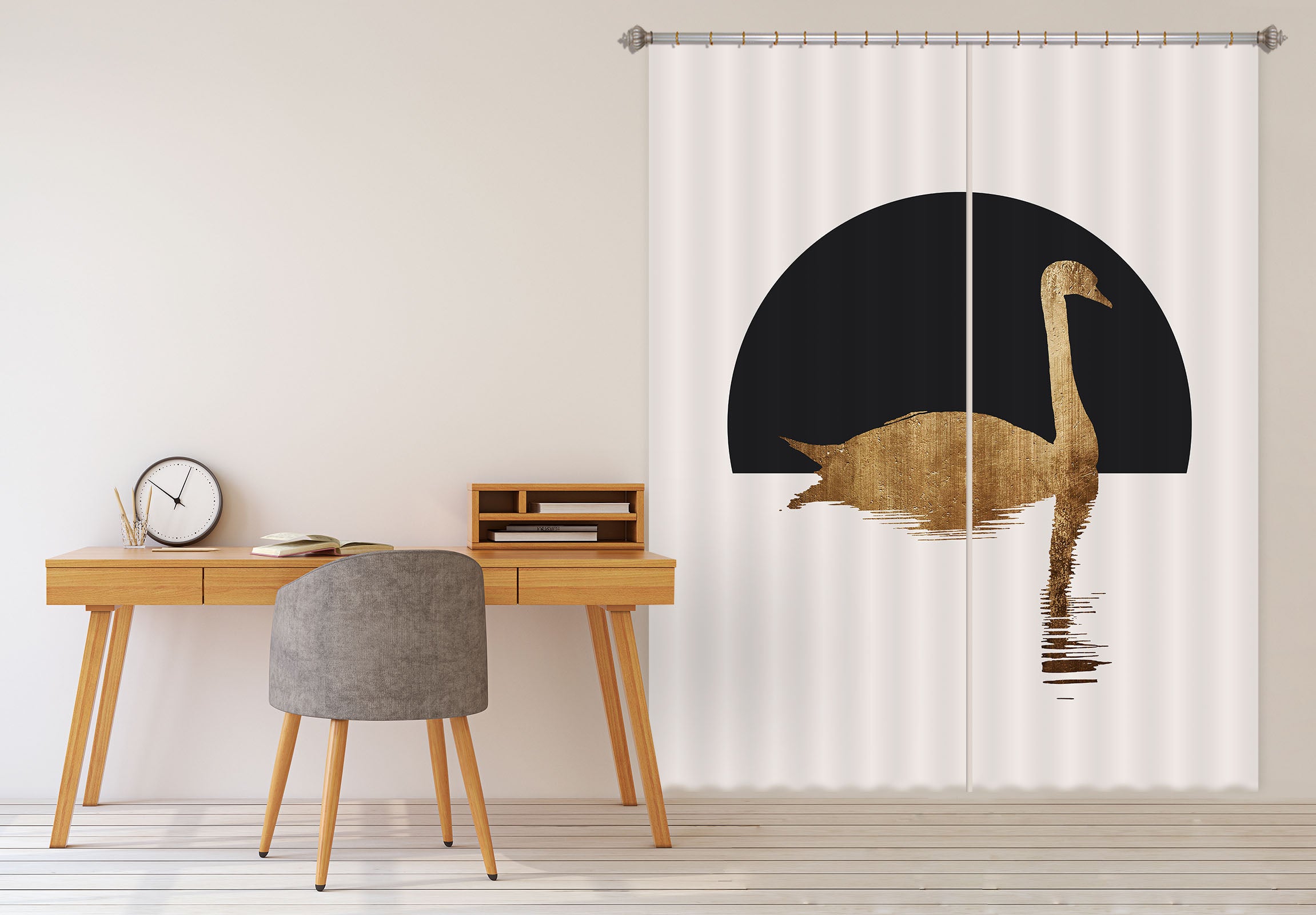 3D Golden Swan 1124 Boris Draschoff Curtain Curtains Drapes