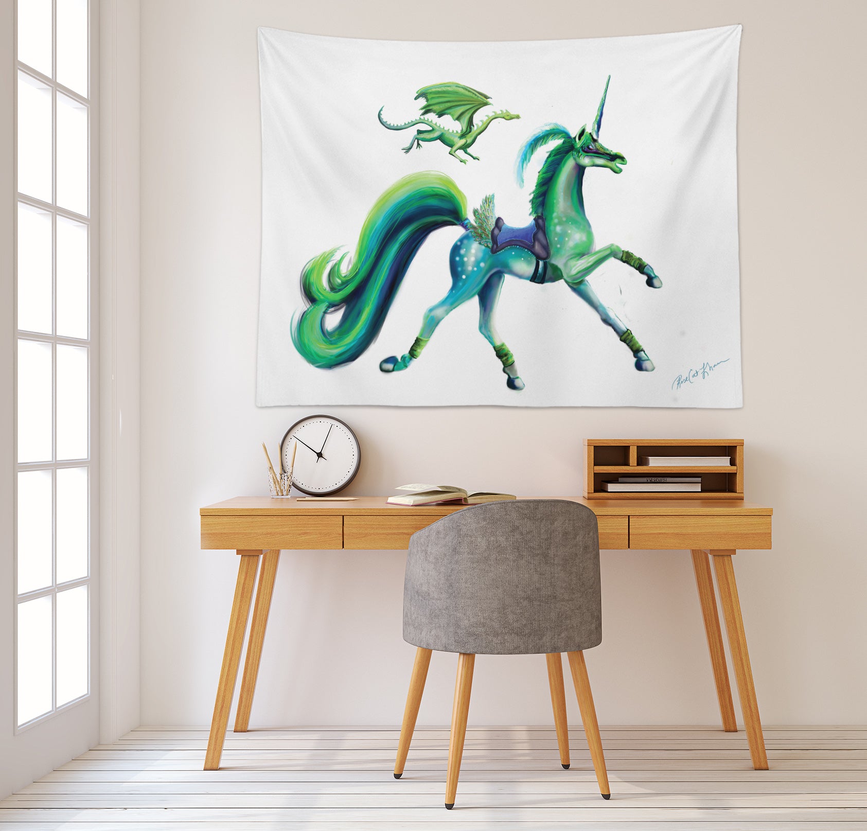3D Unicorn Dragon 5206 Rose Catherine Khan Tapestry Hanging Cloth Hang