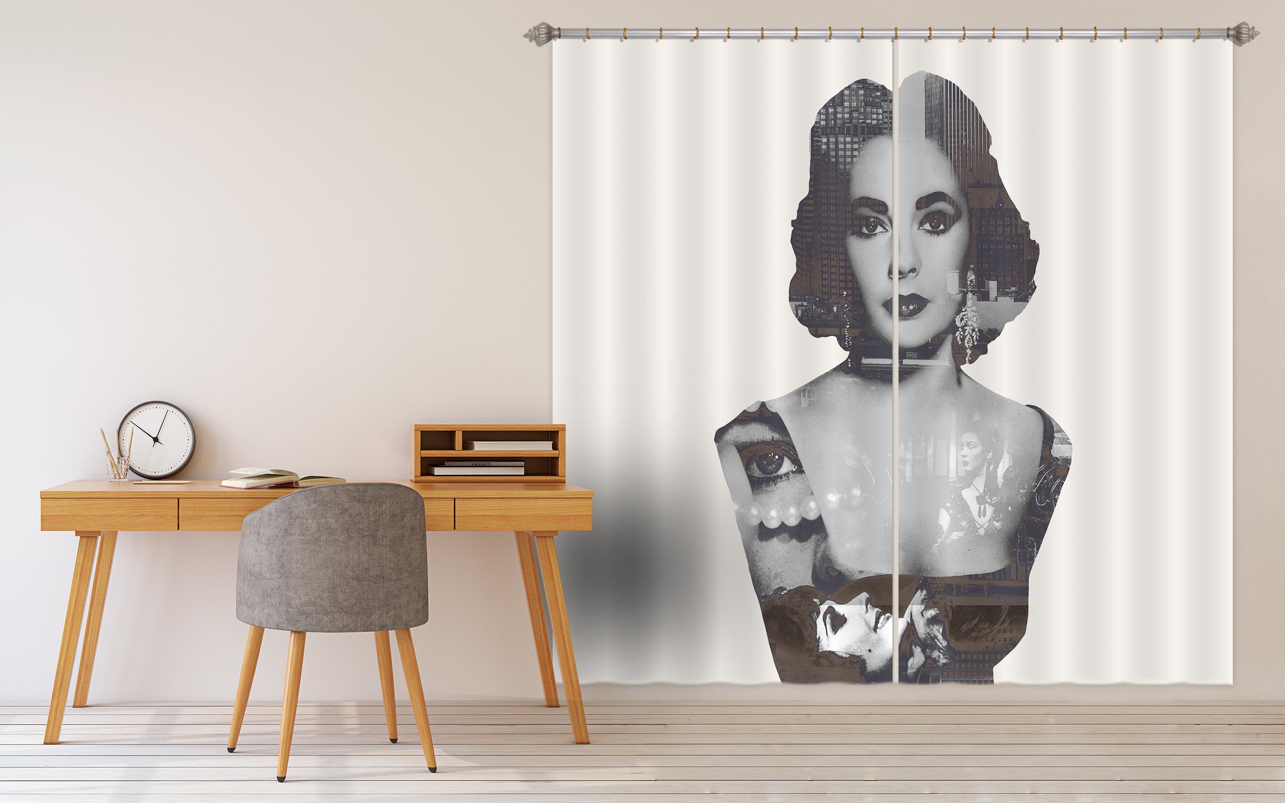 3D Short Hair Girl 042 Marco Cavazzana Curtain Curtains Drapes