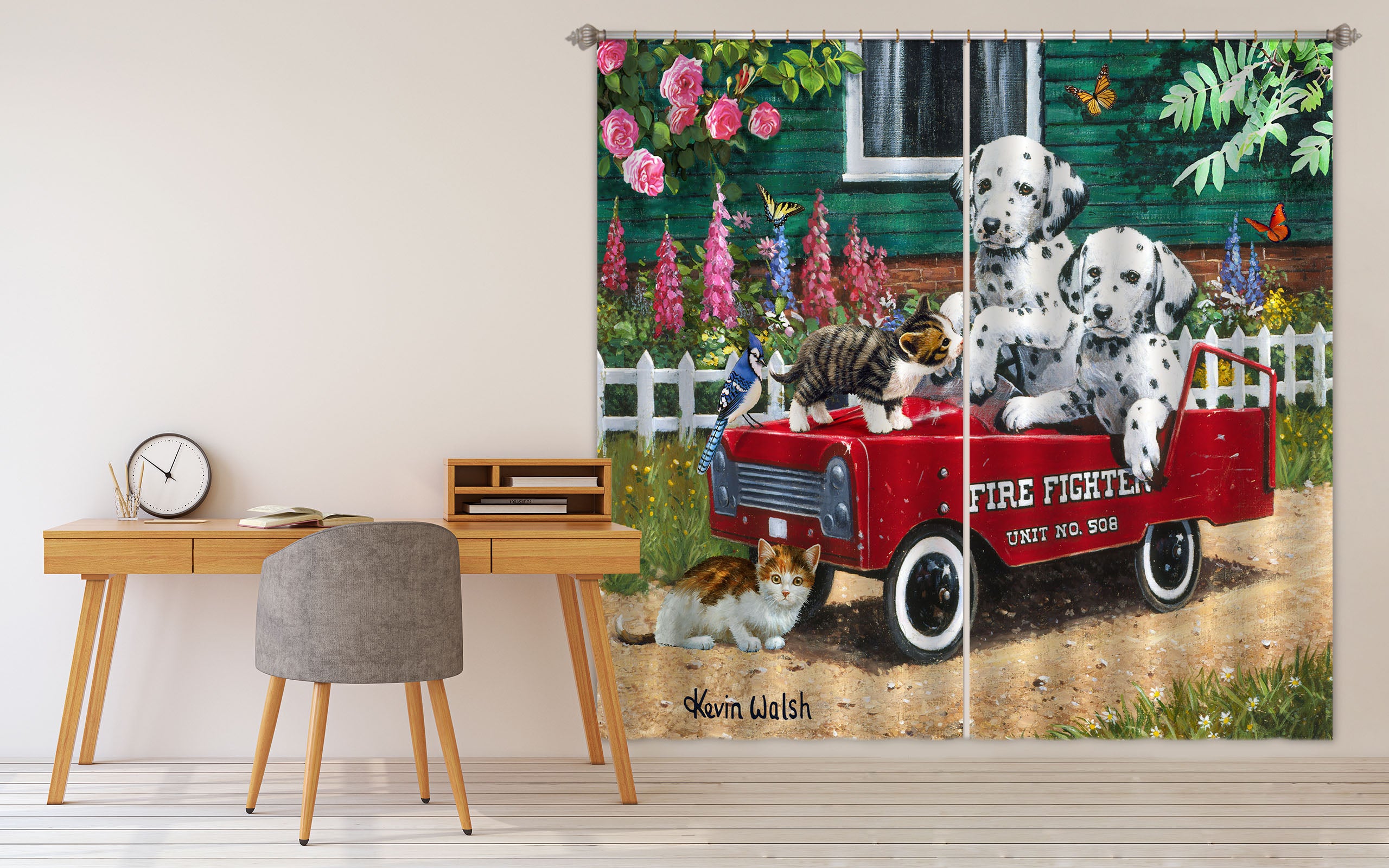 3D Cute Dog Car 138 Kevin Walsh Curtain Curtains Drapes