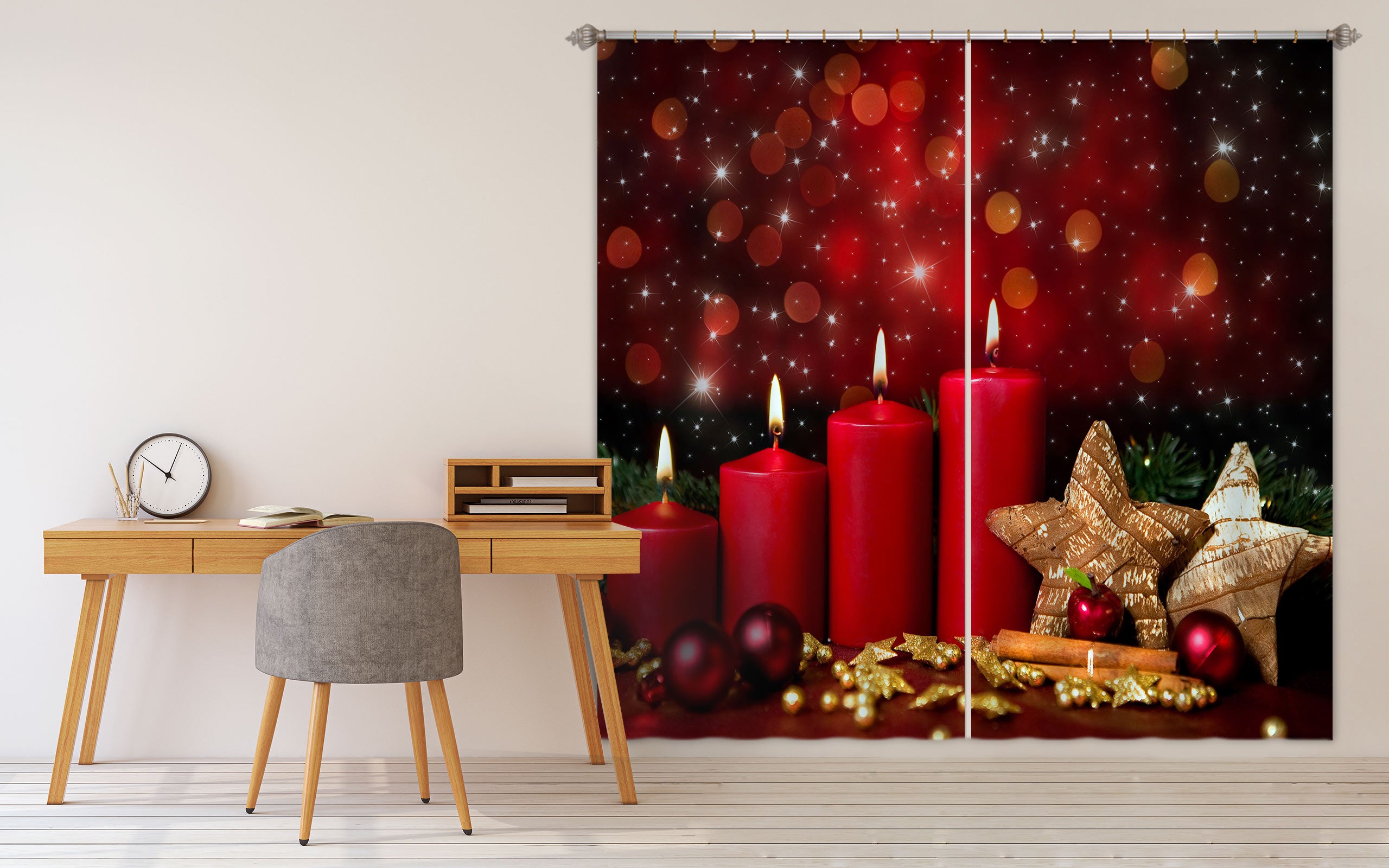 3D Red Candle 53059 Christmas Curtains Drapes Xmas