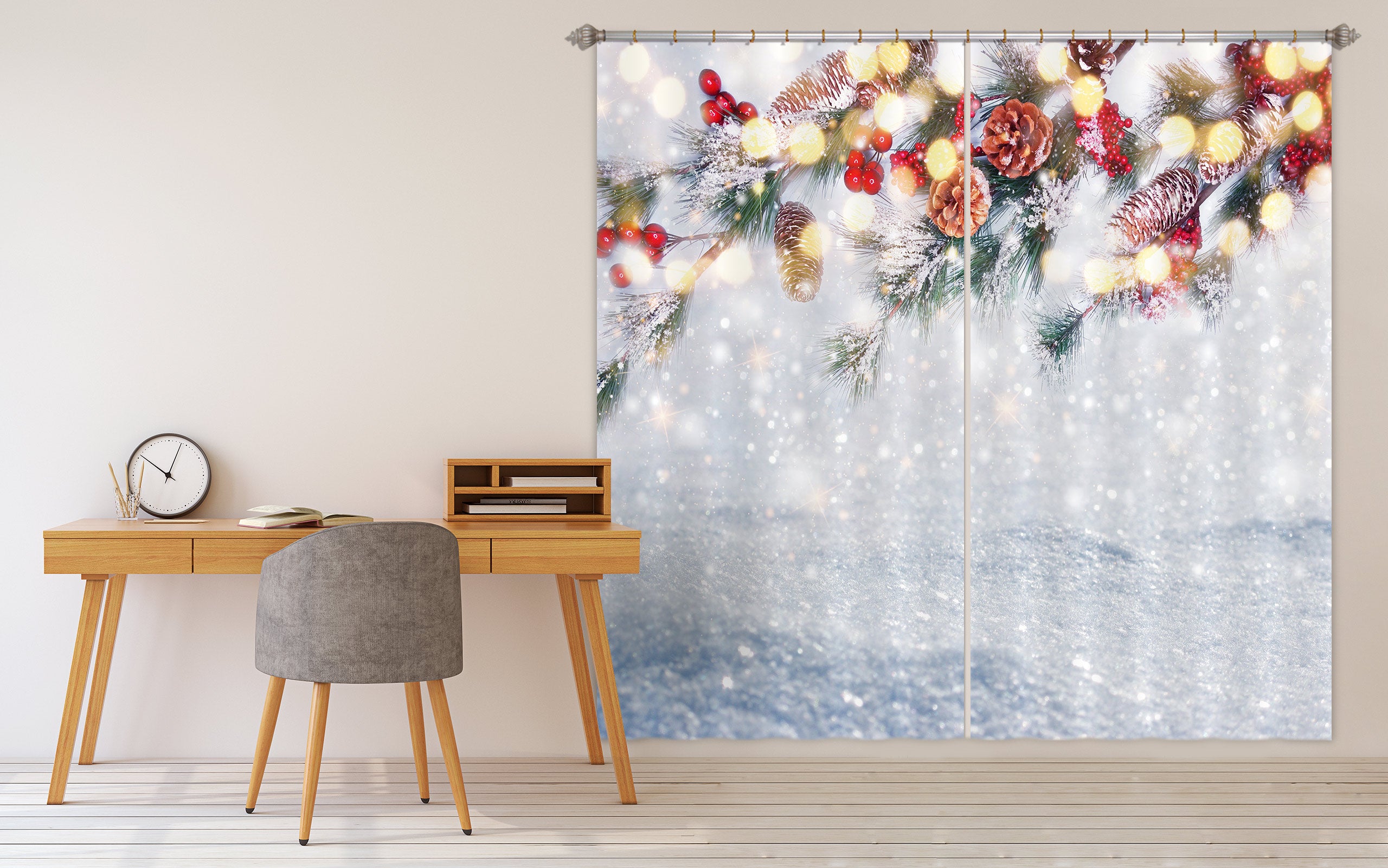3D Snow Branches 53151 Christmas Curtains Drapes Xmas