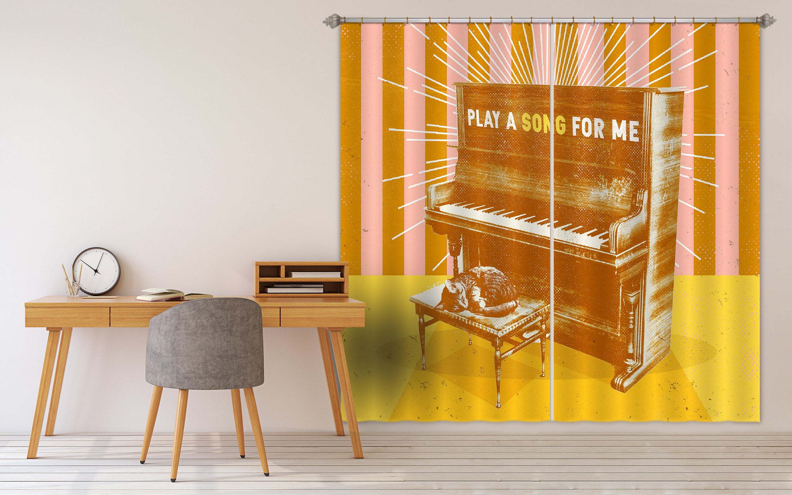 3D Play Piano 050 Showdeer Curtain Curtains Drapes