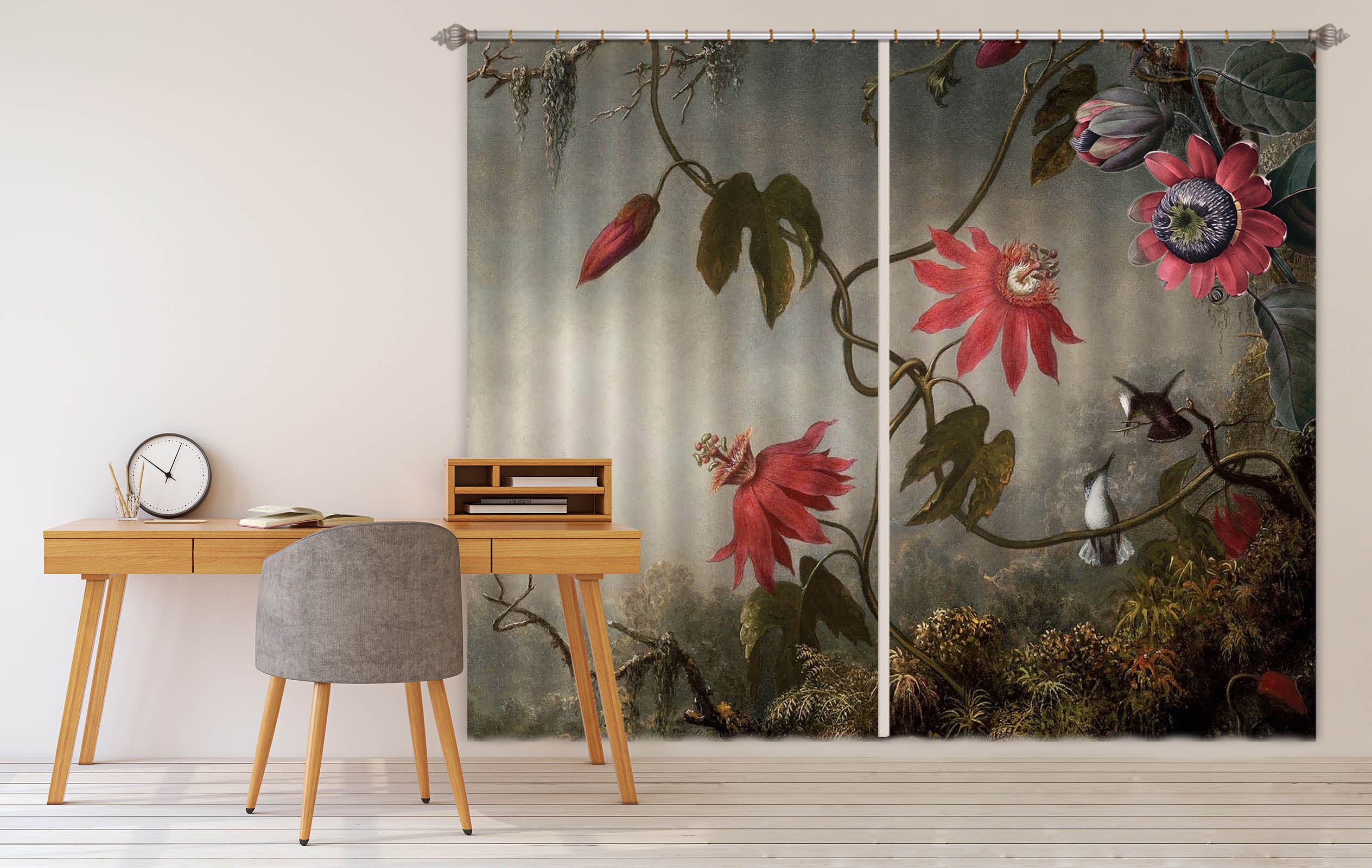 3D Red Flowers Bird 198 Uta Naumann Curtain Curtains Drapes