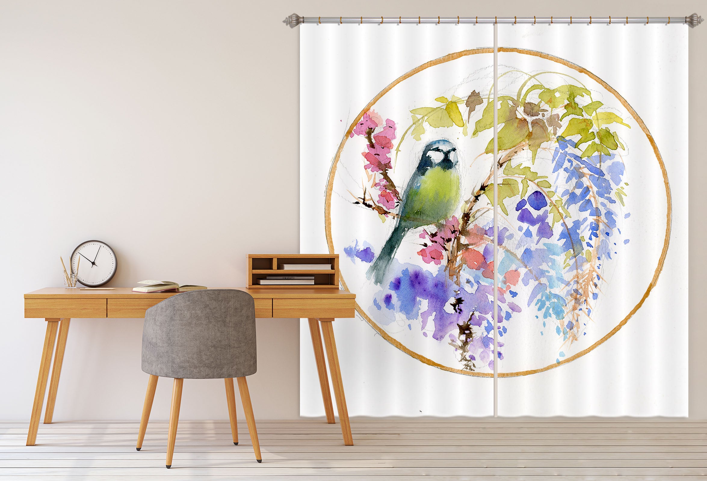 3D Embroidered Bird 001 Anne Farrall Doyle Curtain Curtains Drapes