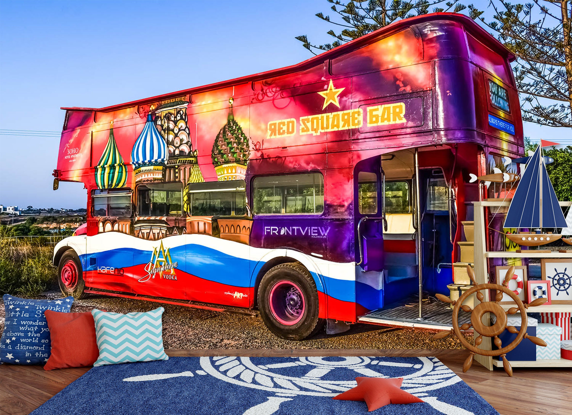 3D Graffiti Bus Bar 002 Vehicle Wall Murals