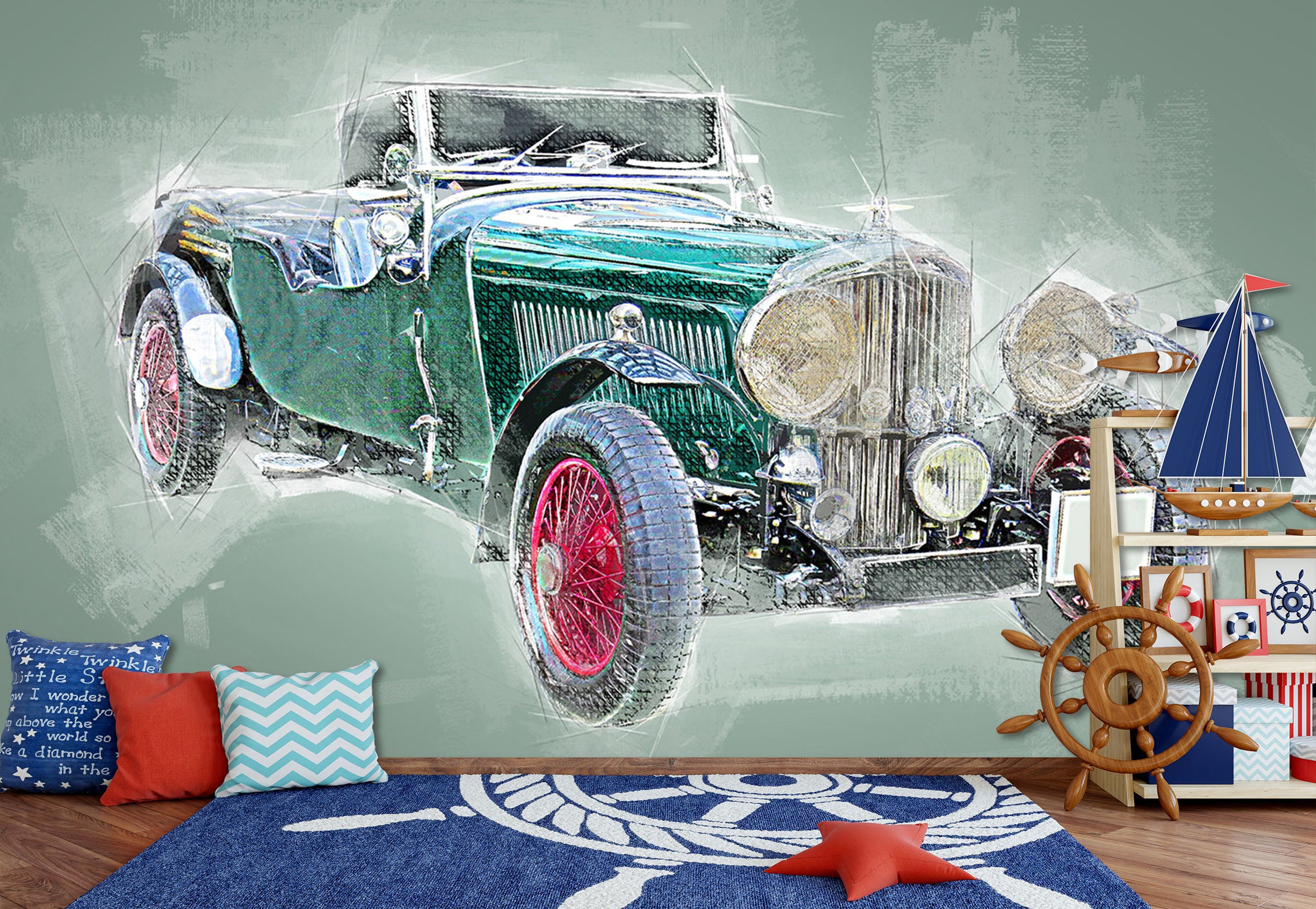 3D Blue Vehicle 200 Vehicle Wall Murals