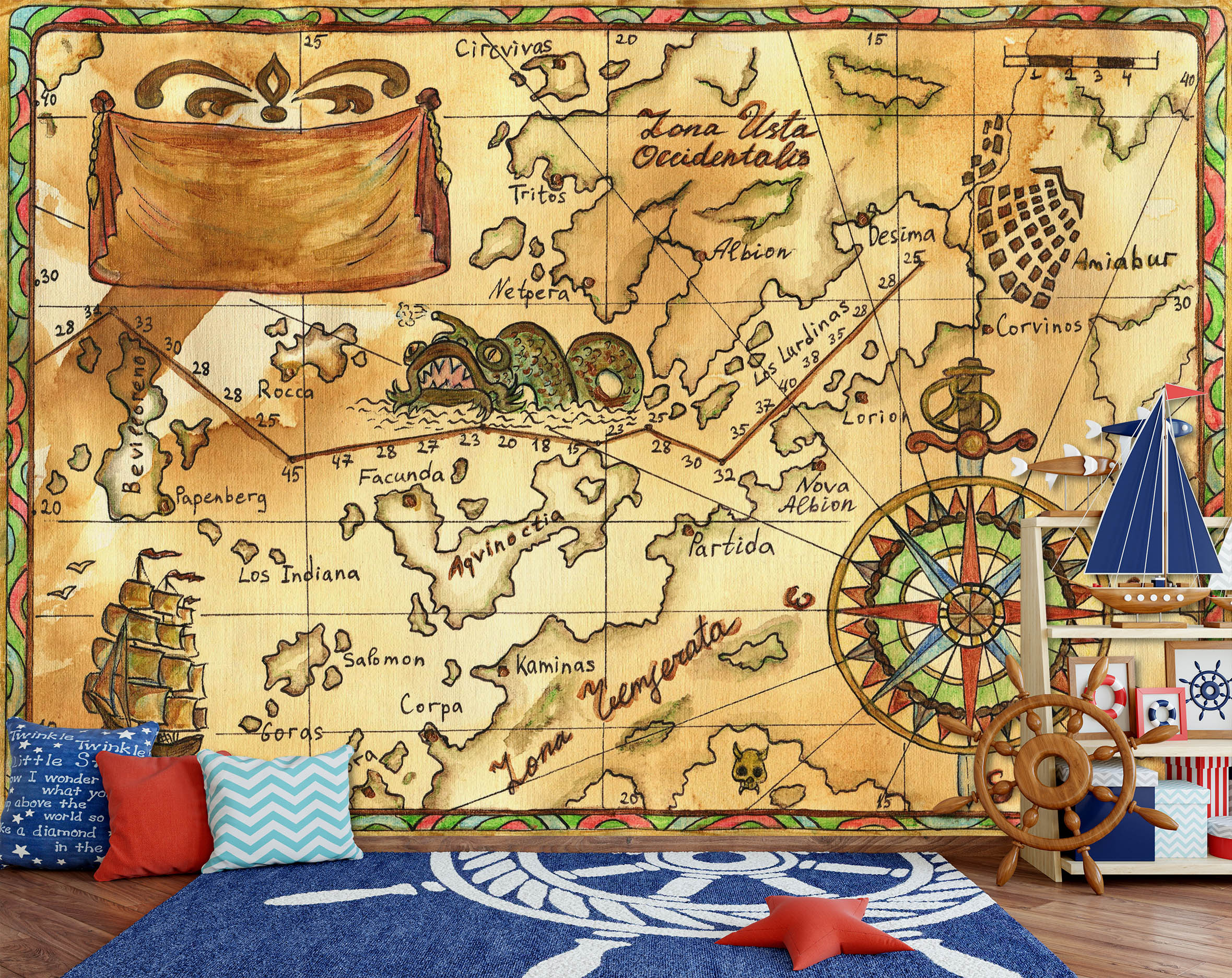 3D Nautical Route 2048 World Map Wall Murals