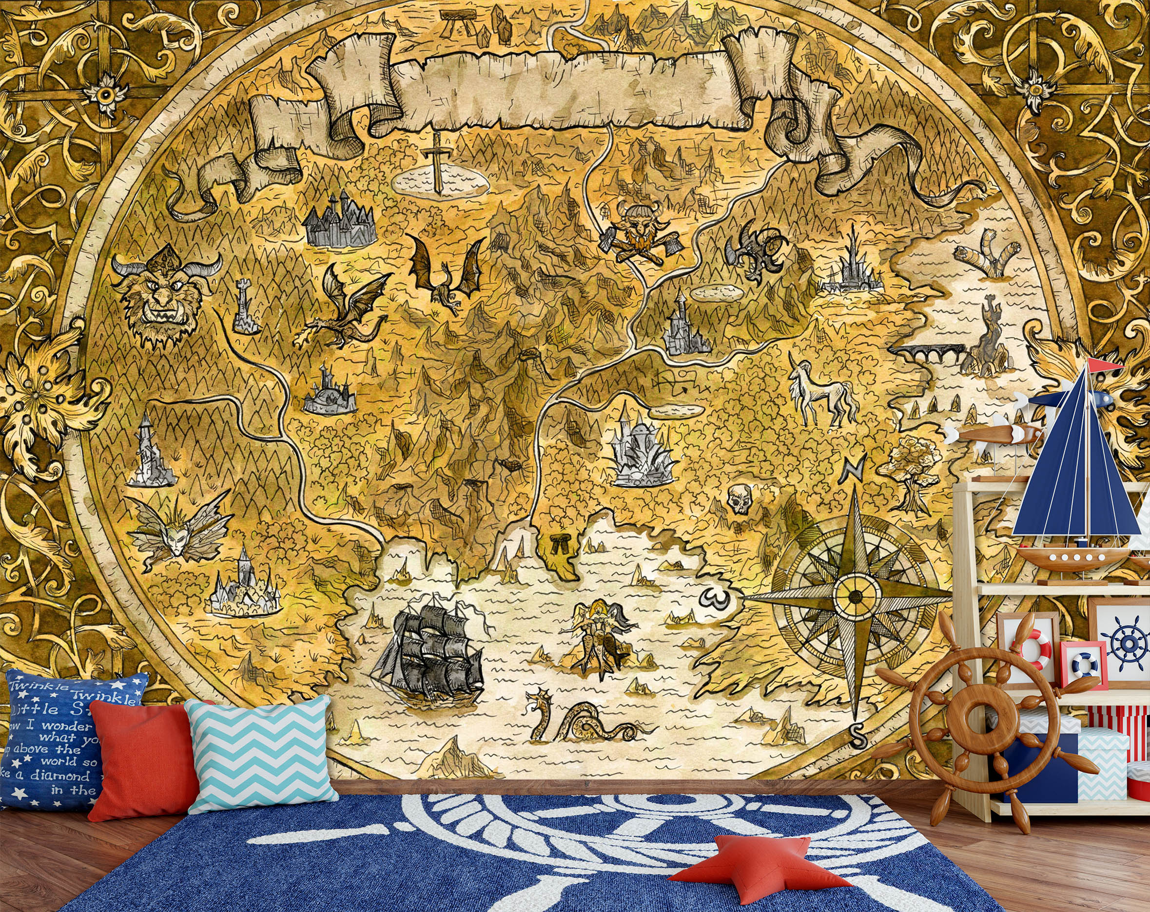 3D Yellow Valley 2150 World Map Wall Murals