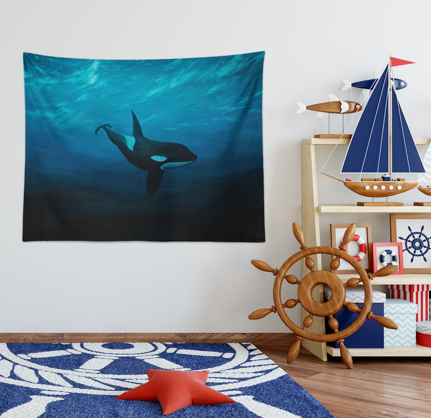 3D Underwater Whale 870 Marina Zotova Tapestry Hanging Cloth Hang