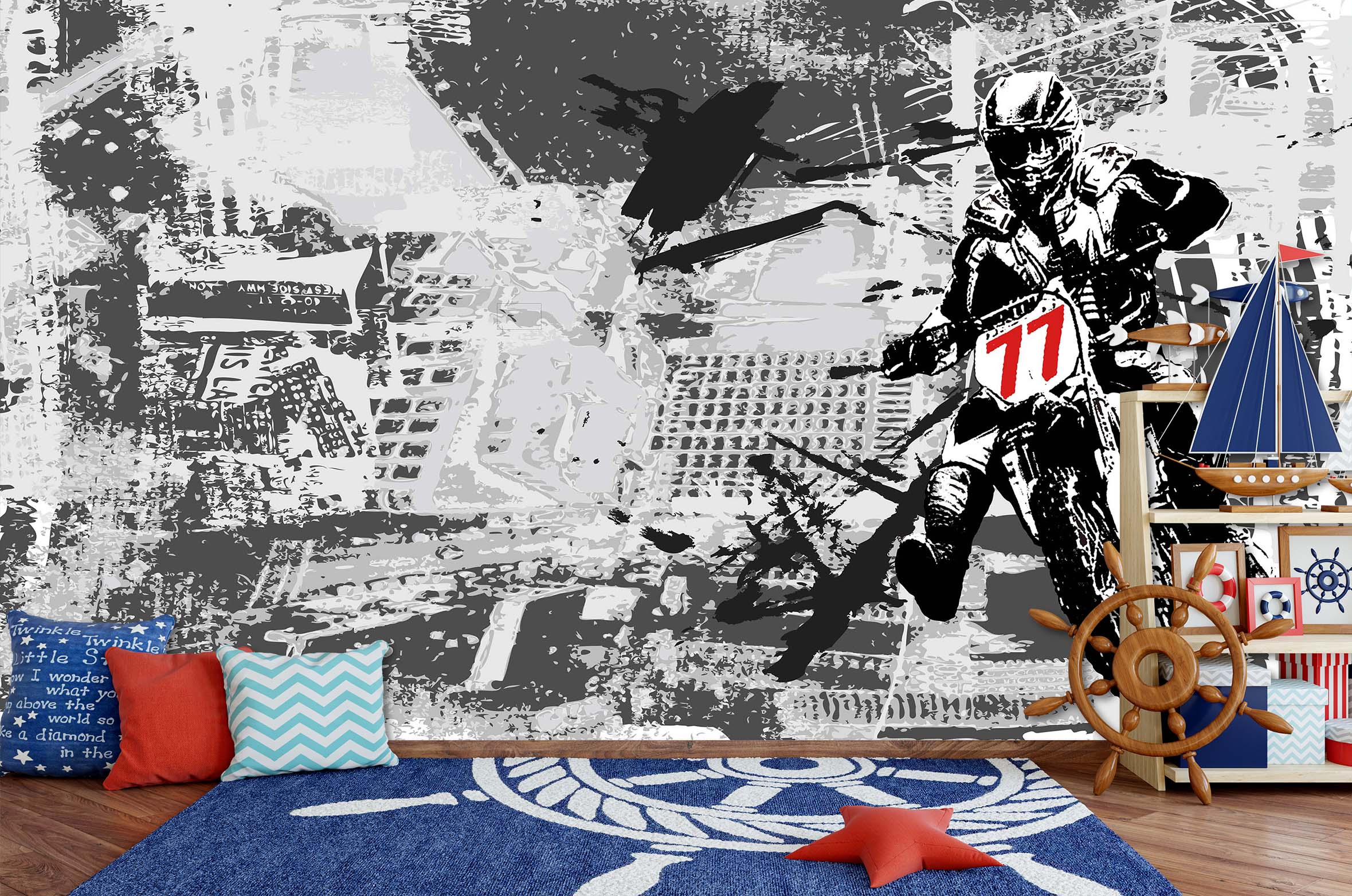 3D Hand Painted Motorcycle 036 Wall Murals