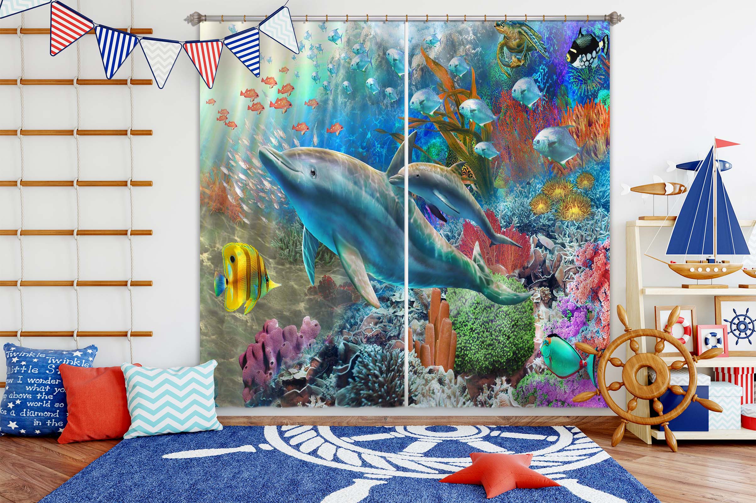 3D Colored Fish 052 Adrian Chesterman Curtain Curtains Drapes