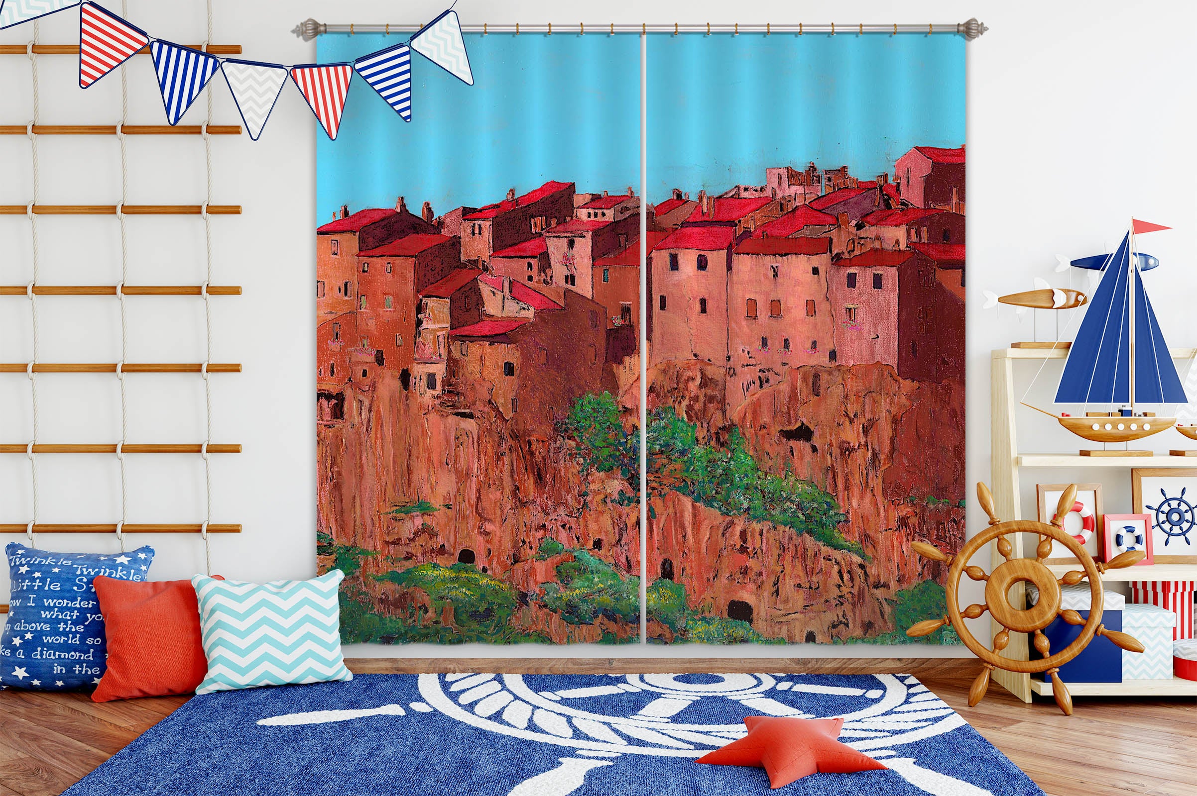 3D Red Castle 292 Allan P. Friedlander Curtain Curtains Drapes