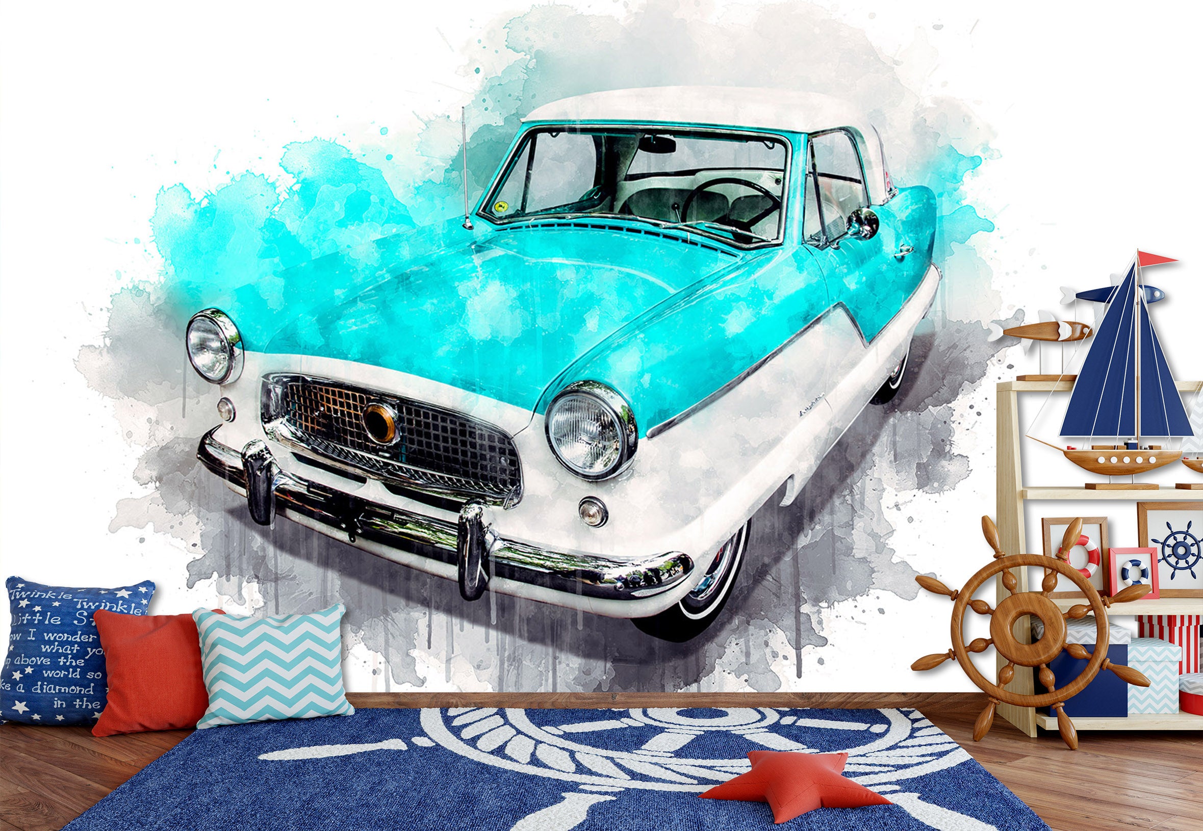 3D Watercolor Classic Car 207 Vehicle Wall Murals