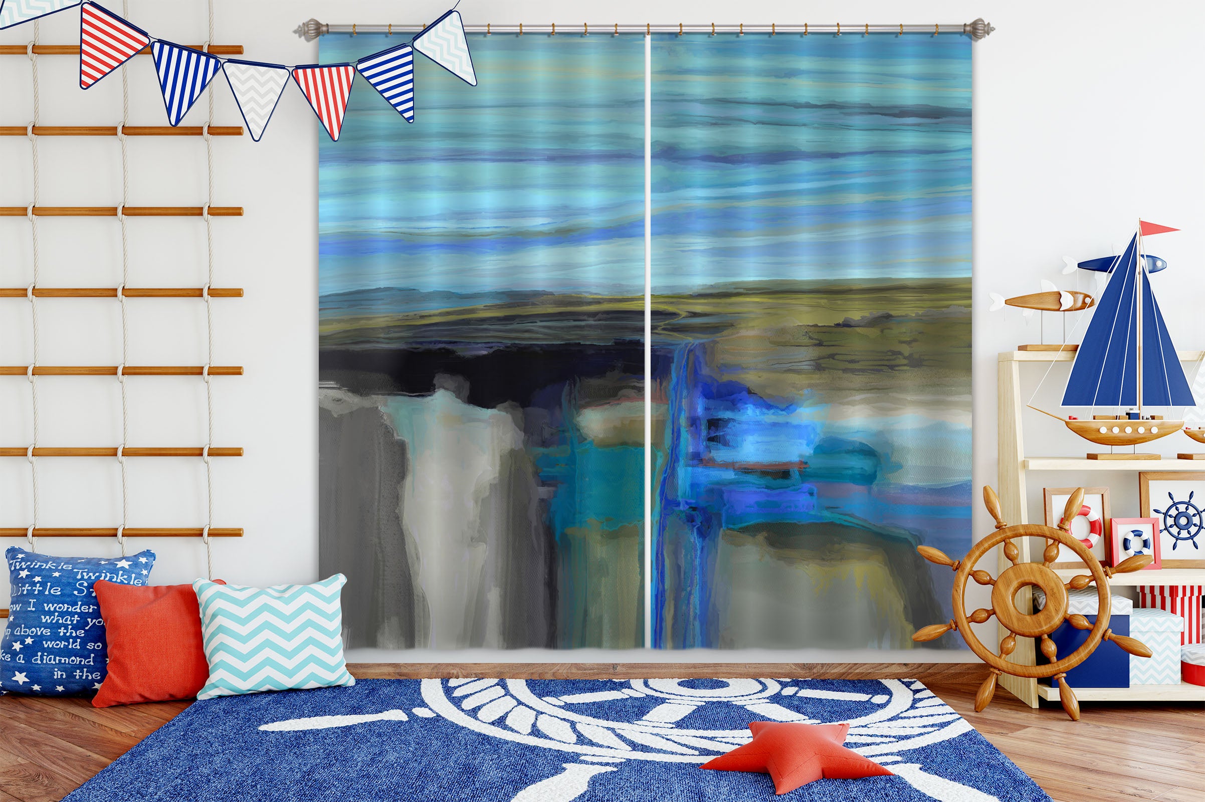 3D Blue Lake 065 Michael Tienhaara Curtain Curtains Drapes
