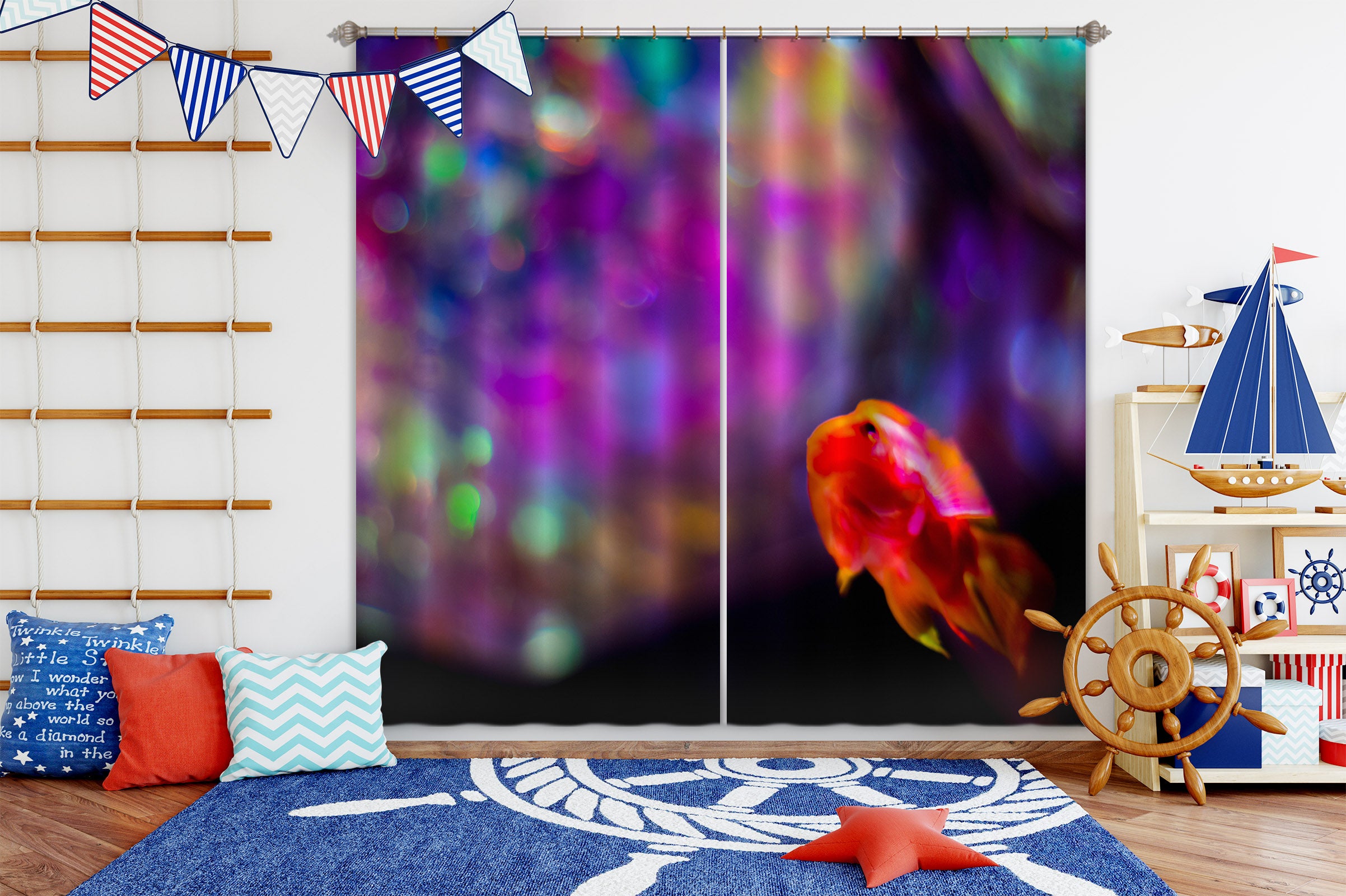 3D Rainbow Fish 037 Noirblanc777 Curtain Curtains Drapes