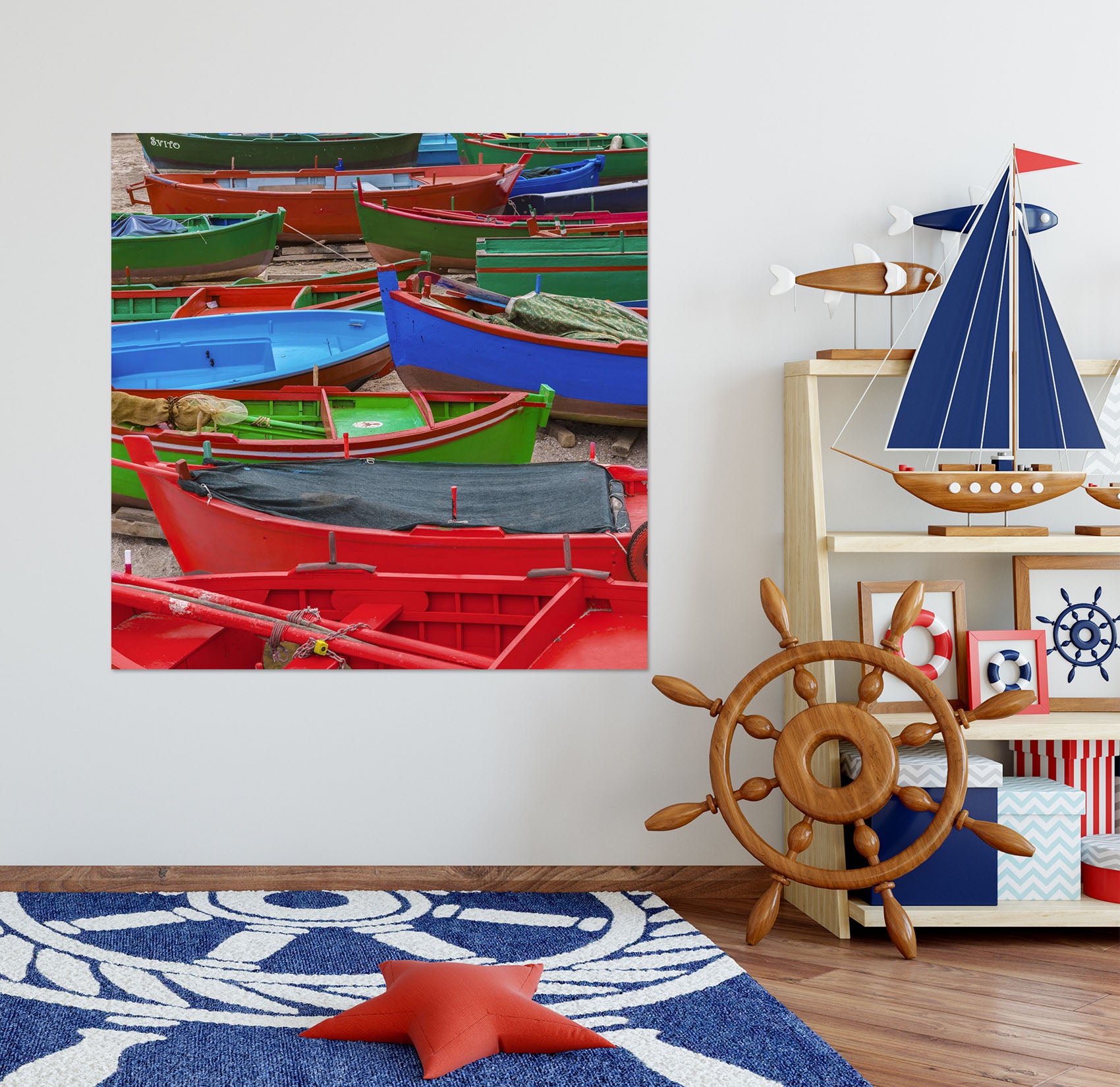 3D Red Boat 203 Marco Carmassi Wall Sticker
