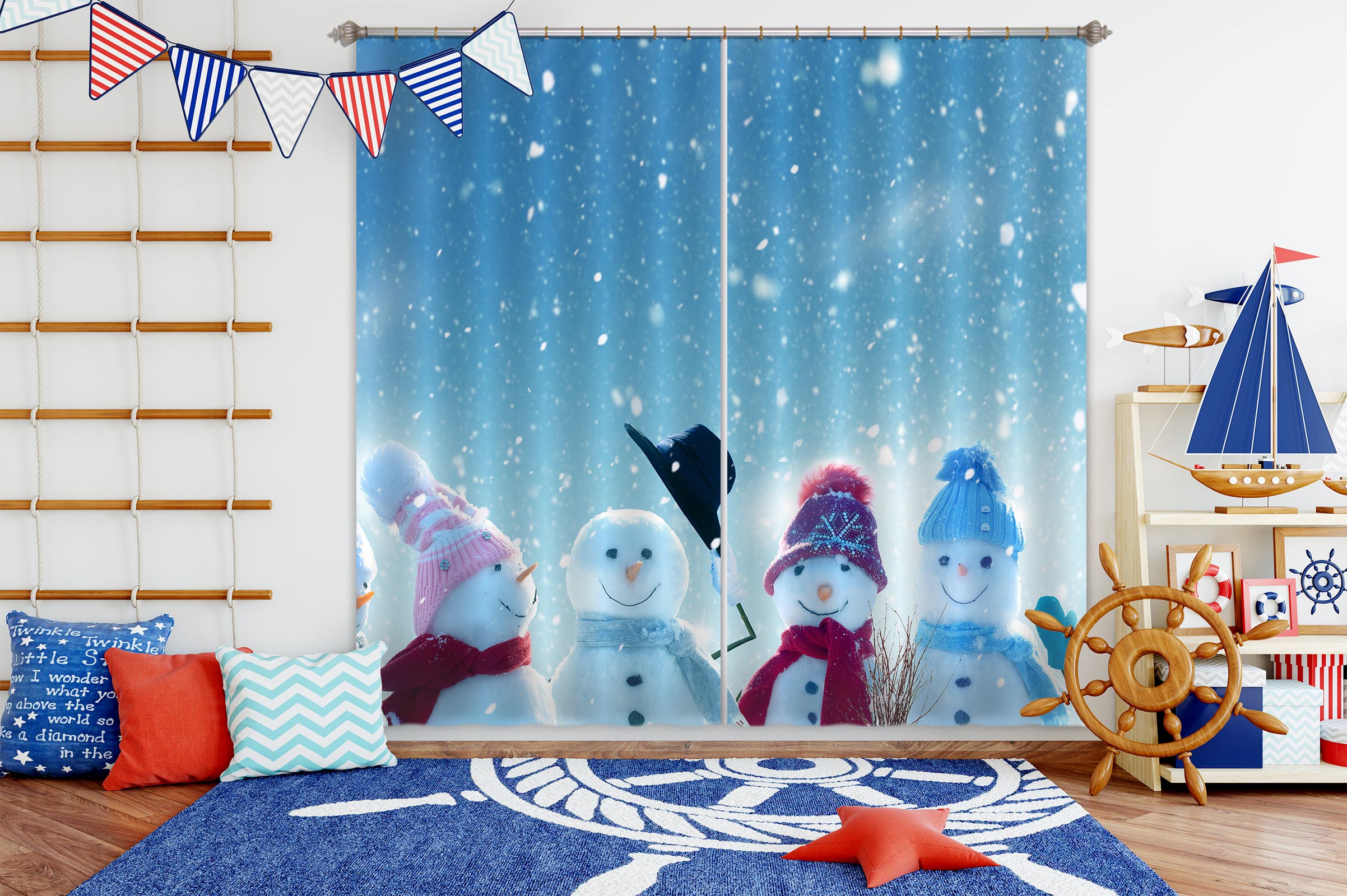 3D Snowman 53102 Christmas Curtains Drapes Xmas