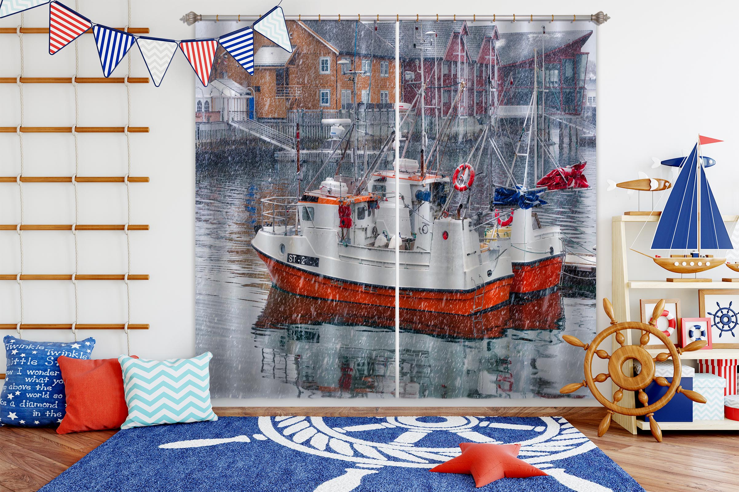 3D River Ship 045 Marco Carmassi Curtain Curtains Drapes