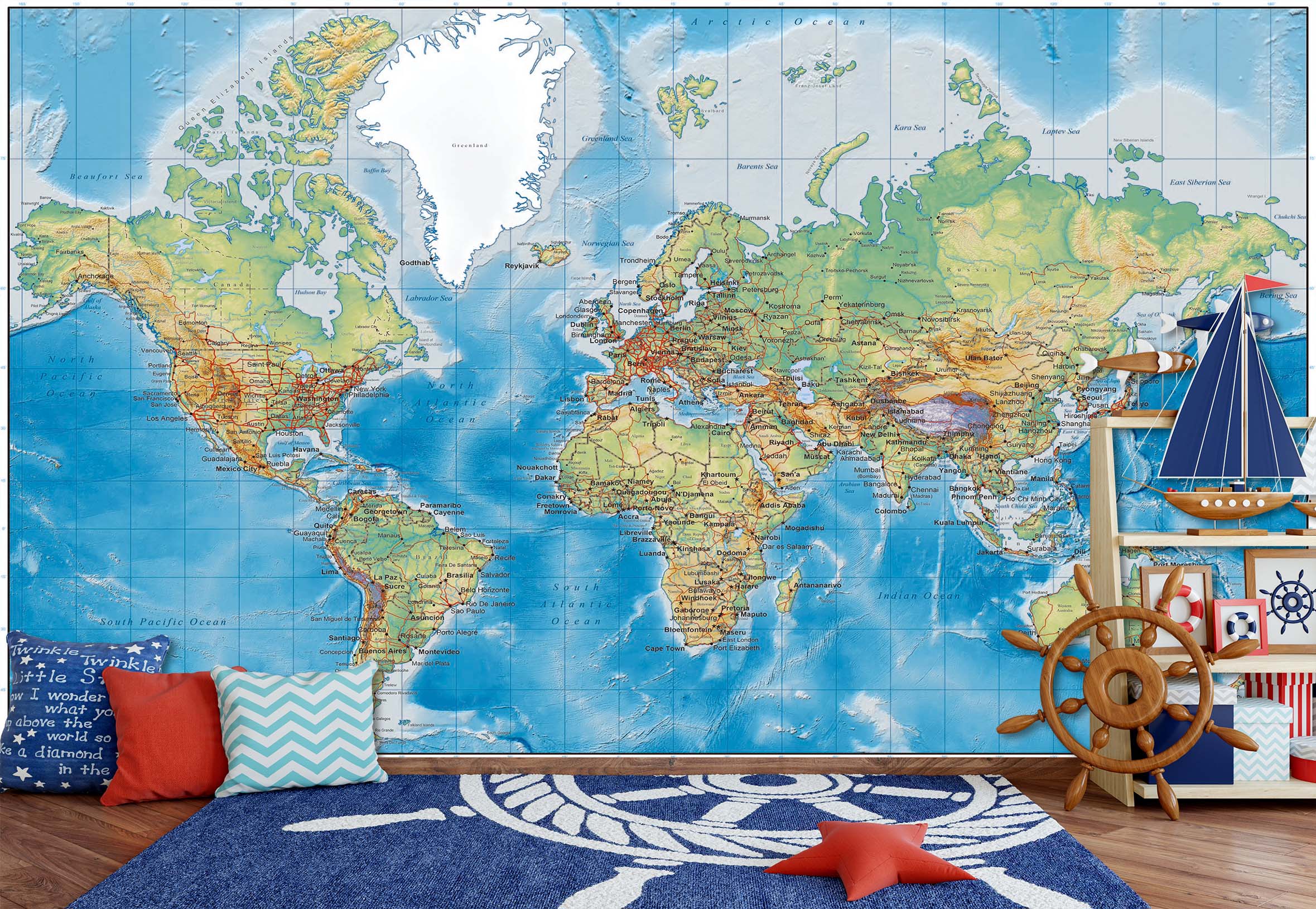 3D Blue World Map 141 Wall Murals Wallpaper AJ Wallpaper 2