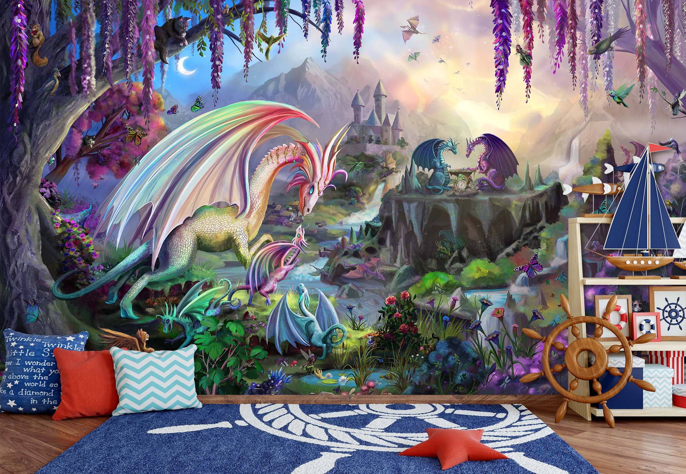 3D Dragon Valley 1409 Rose Catherine Khan Wall Mural Wall Murals