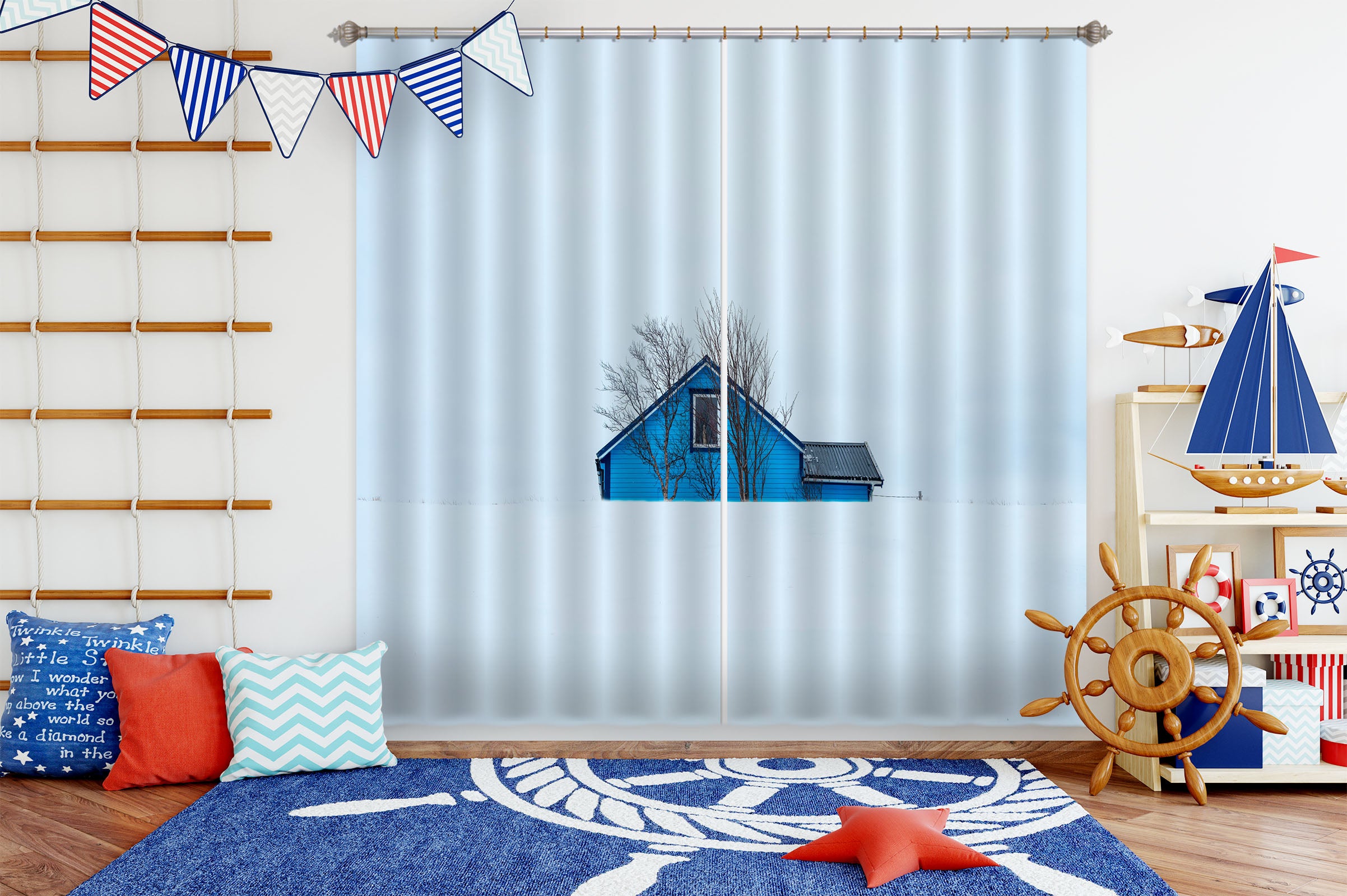 3D Blue House 126 Marco Carmassi Curtain Curtains Drapes