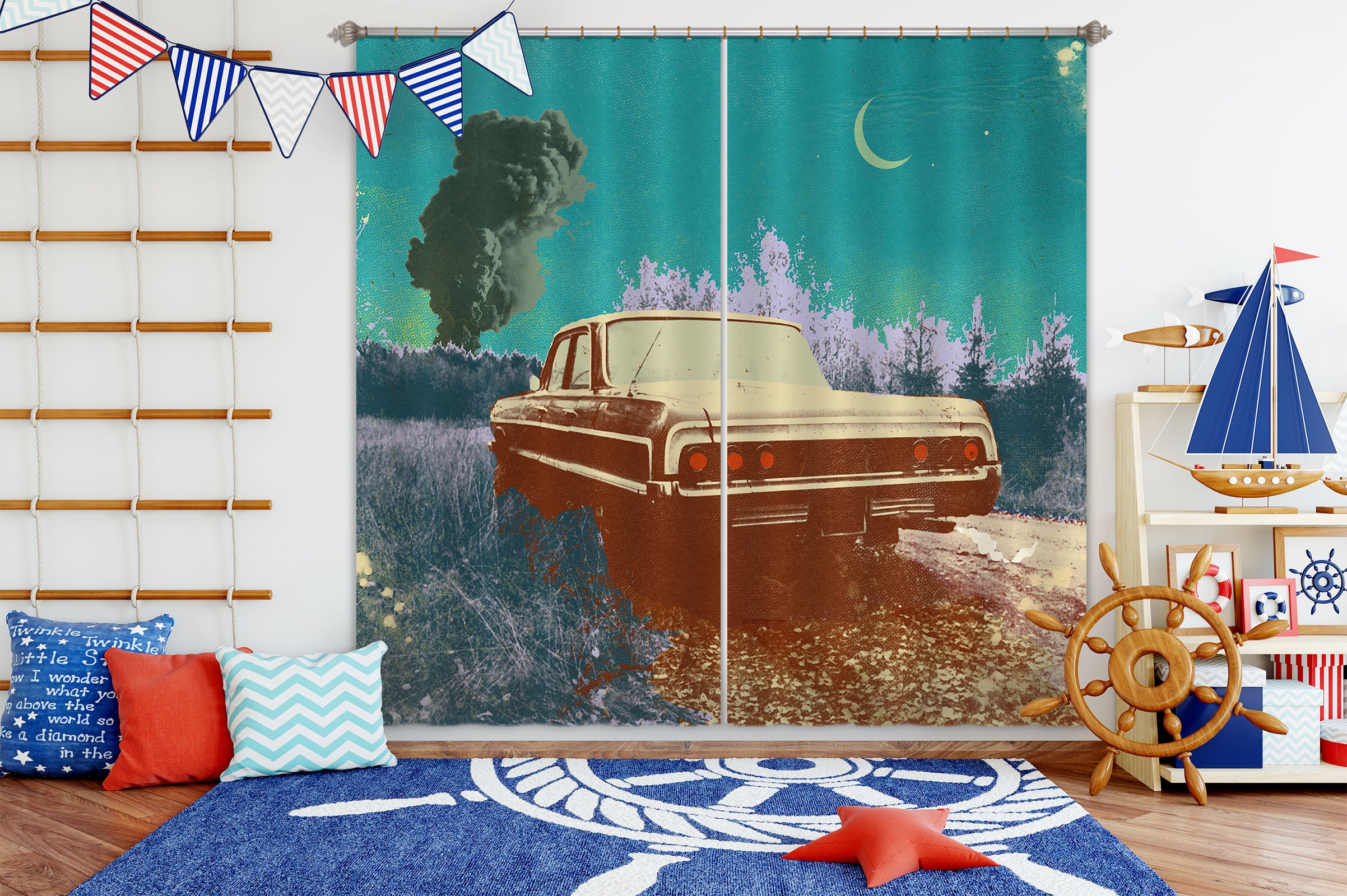 3D Night Truck 042 Showdeer Curtain Curtains Drapes