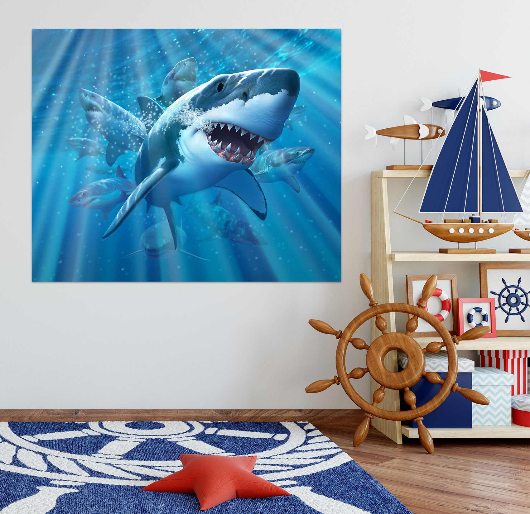 3D Deep Sea Shark 001 Jerry LoFaro Wall Sticker