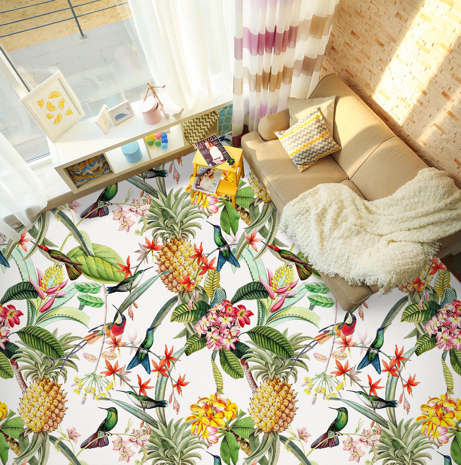 3D Pineapple Flower Pattern 10007 Uta Naumann Floor Mural Wallpaper Murals Self-Adhesive Removable Print Epoxy