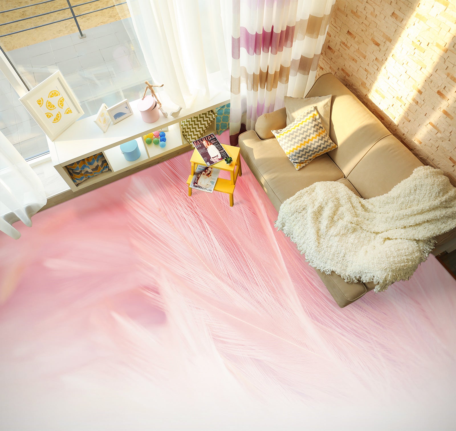 3D Light Pink Feathers 1138 Floor Mural Wallpaper Murals Self-Adhesive Removable Print Epoxy