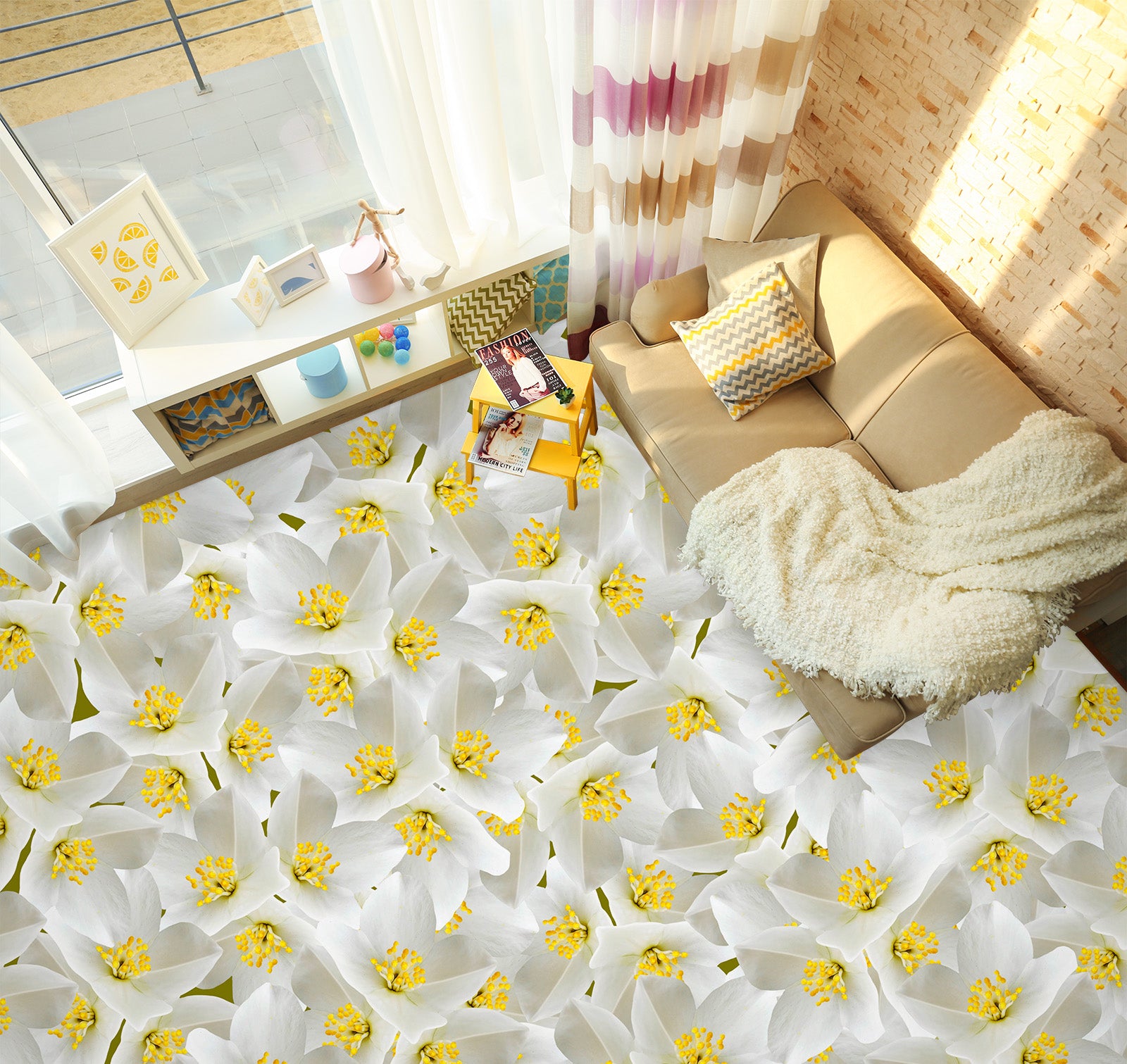 3D Pretty Yellow Flowers 340 Floor Mural Wallpaper Murals Rug & Mat Print Epoxy waterproof bath floor