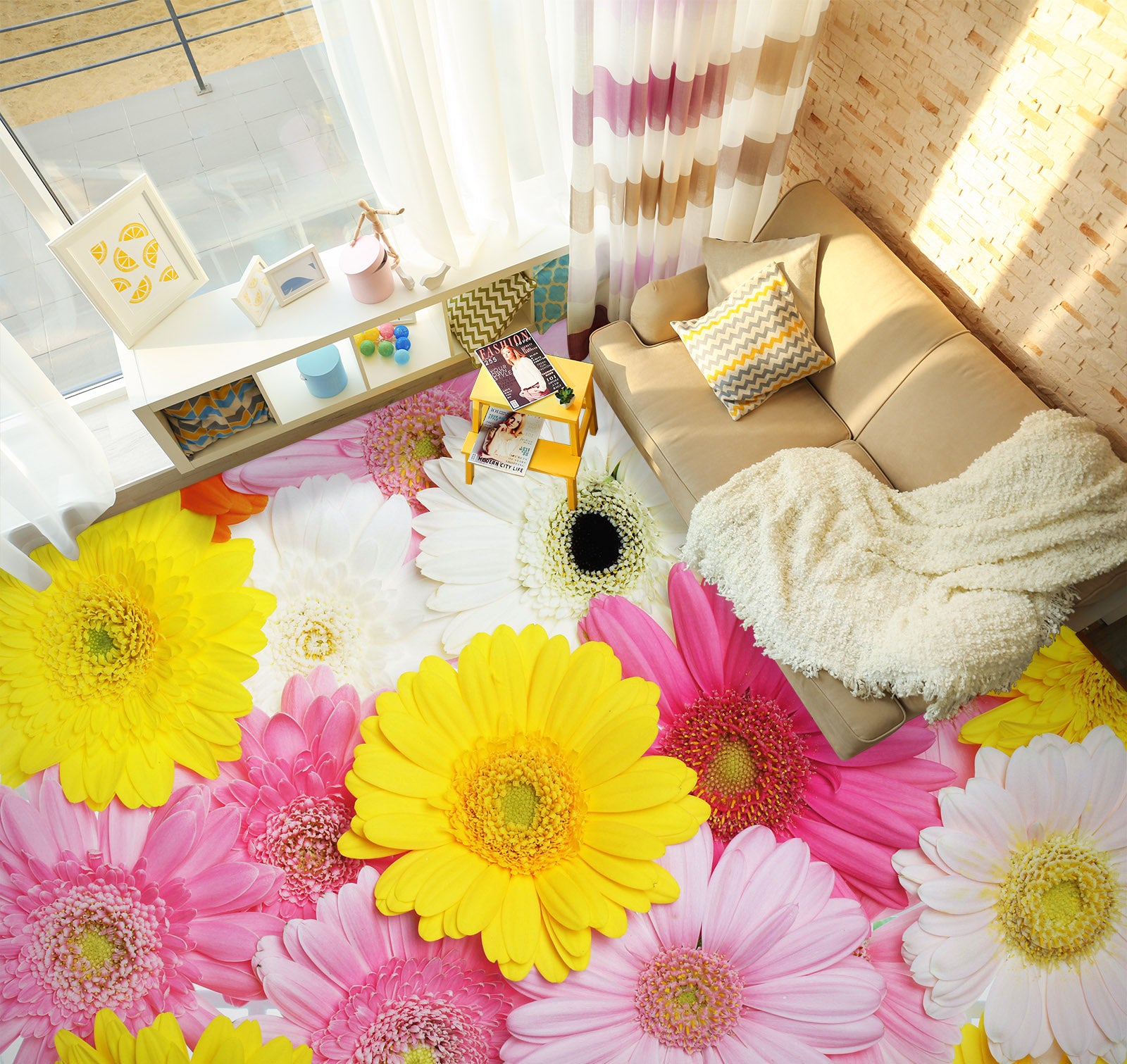 3D Showy Gerbera 306 Floor Mural Wallpaper Murals Rug & Mat Print Epoxy waterproof bath floor