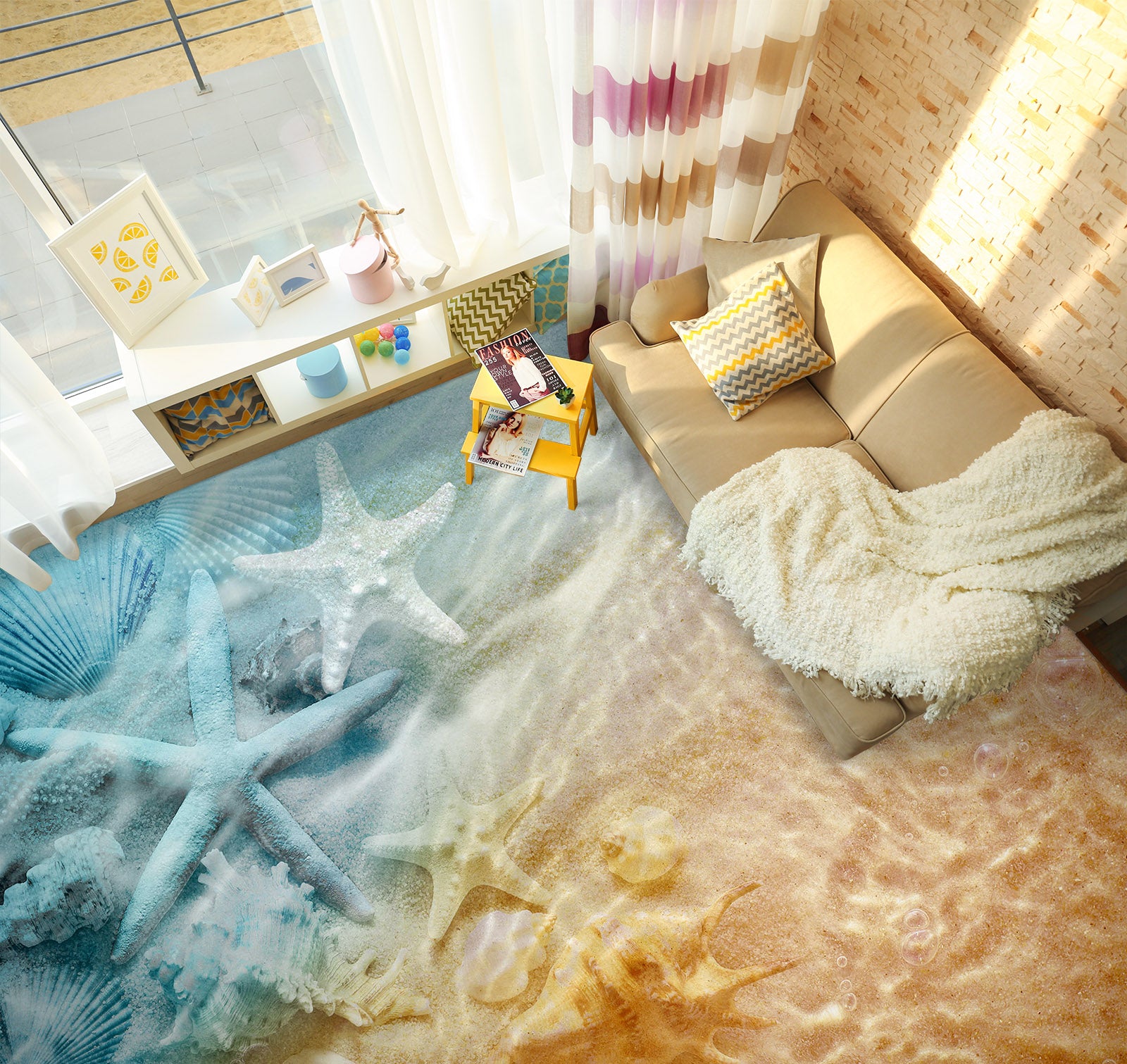 3D Light Blue Starfish 384 Floor Mural Wallpaper Murals Rug & Mat Print Epoxy waterproof bath floor