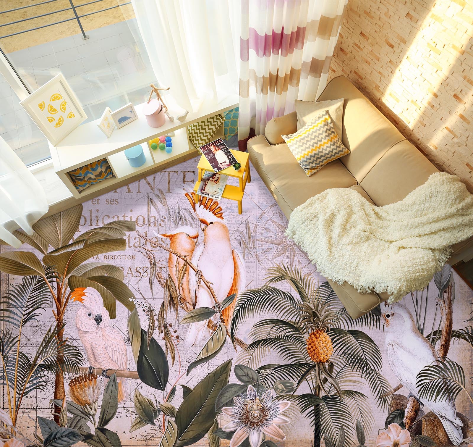 3D Grove Parrot Pineapple 104172 Andrea Haase Floor Mural Wallpaper Murals Self-Adhesive Removable Print Epoxy